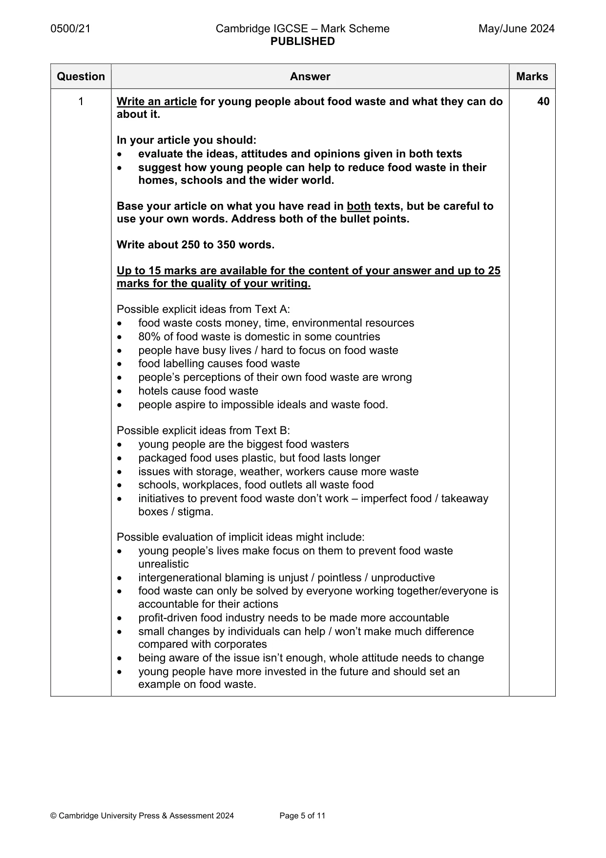 Mark scheme, page 5 of 11