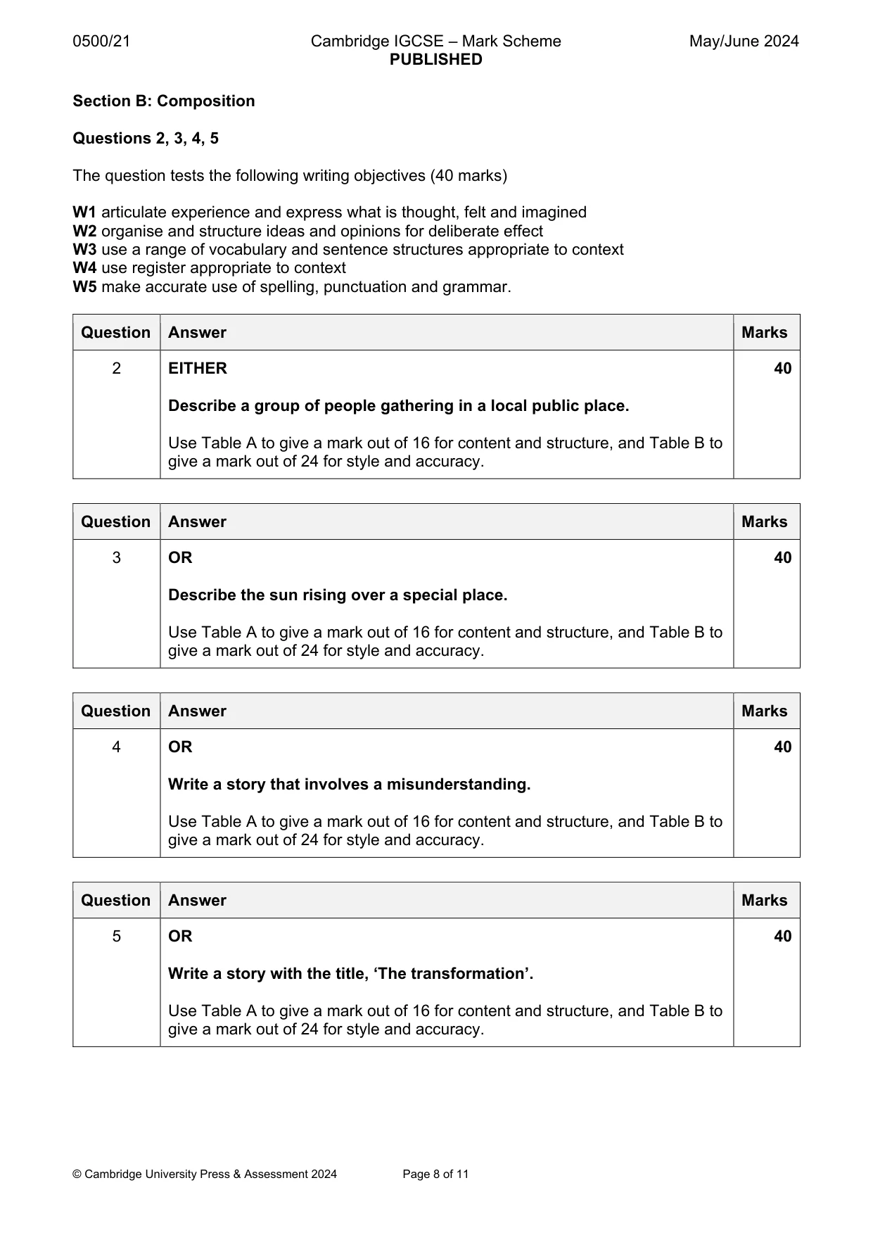 Mark scheme, page 8 of 11