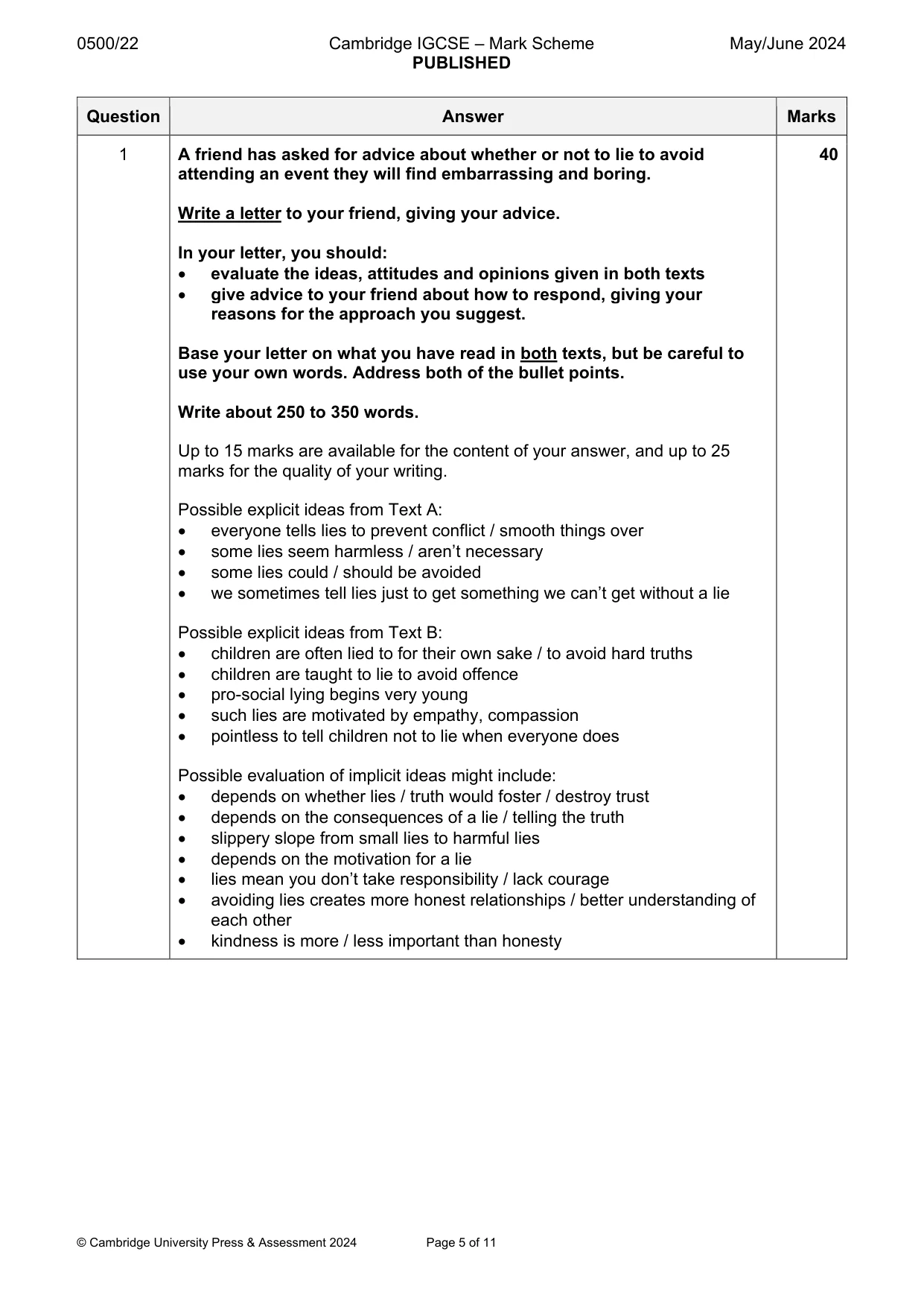 Mark scheme, page 5 of 11