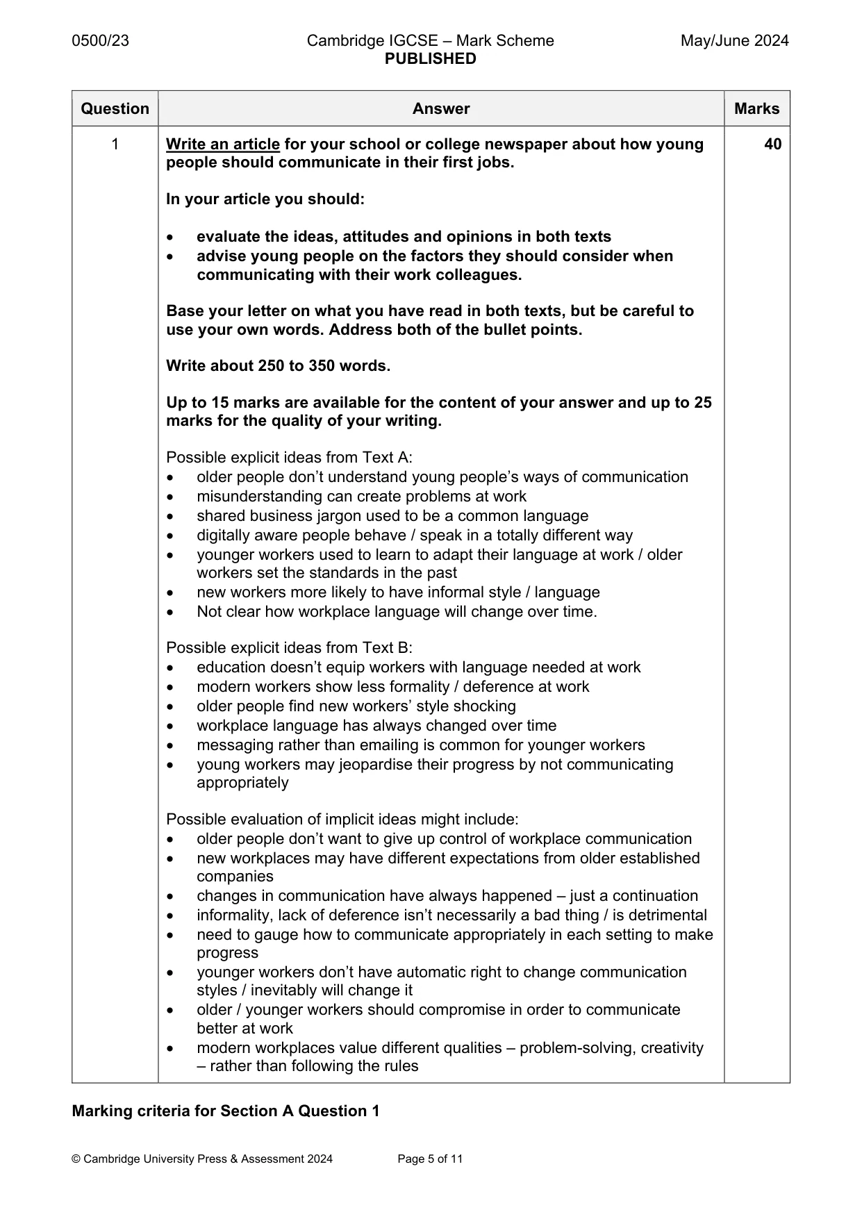 Mark scheme, page 5 of 11