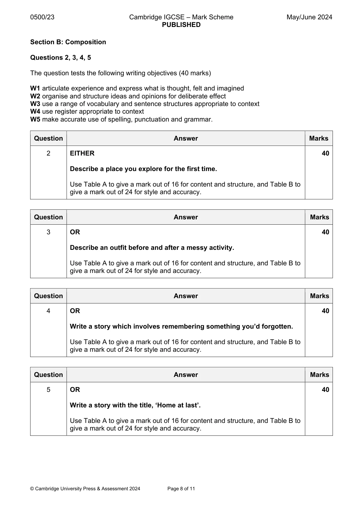 Mark scheme, page 8 of 11