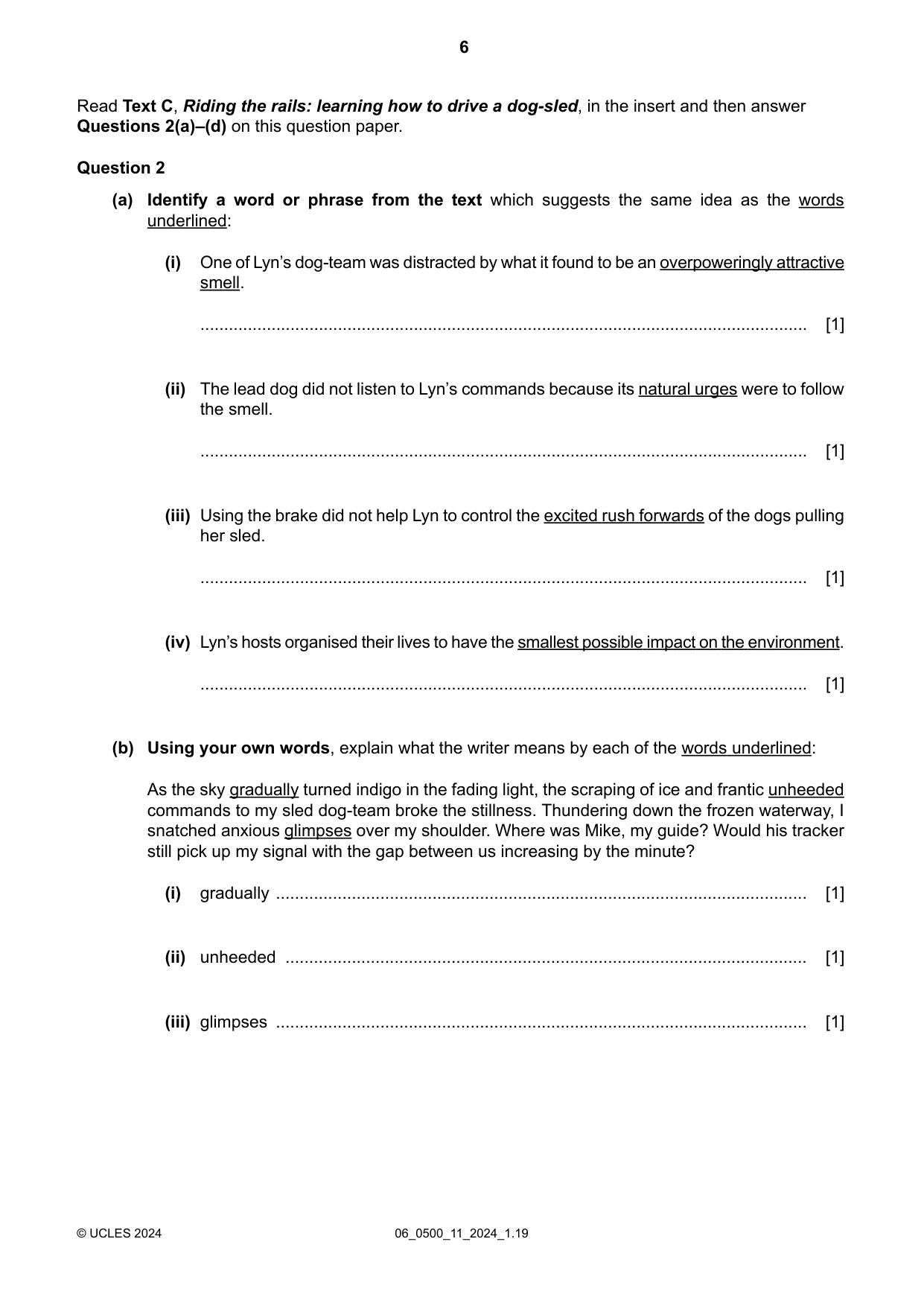 Cambridge IGCSE English - First Language 0500 2024 May/June Paper 1 · Variant 1 question paper, page 6 of 16
