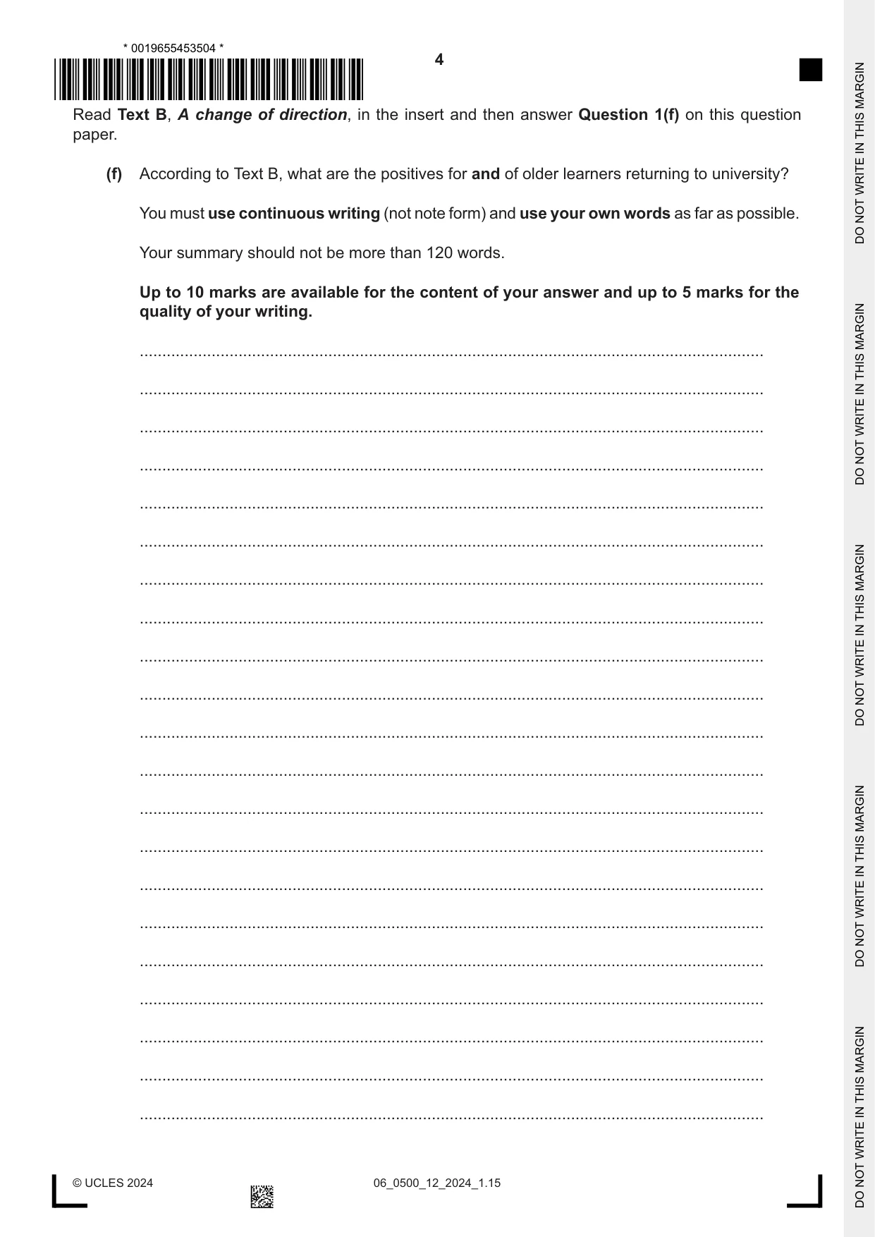 Cambridge IGCSE English - First Language 0500 2024 May/June Paper 1 · Variant 2 question paper, page 4 of 16
