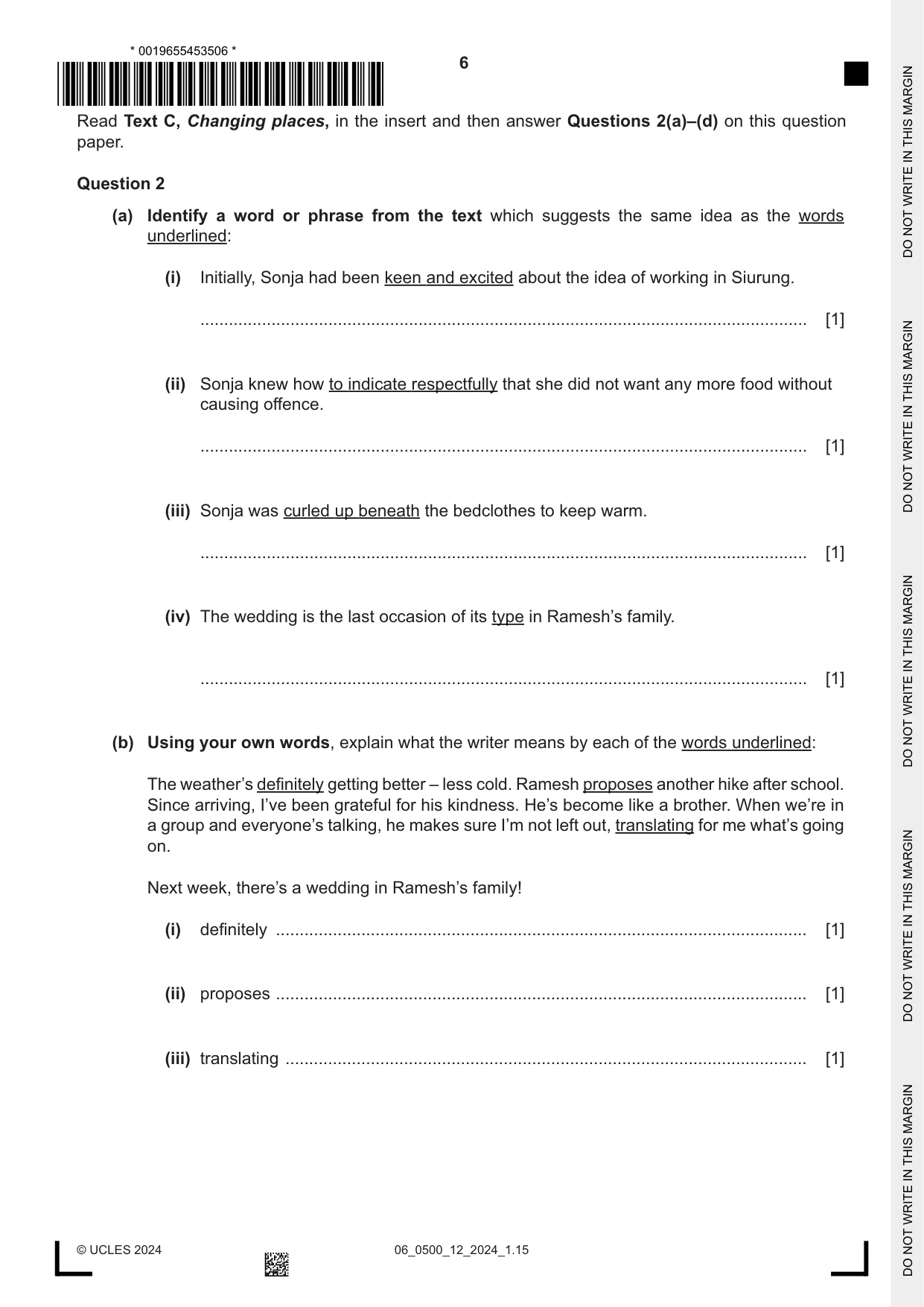 Cambridge IGCSE English - First Language 0500 2024 May/June Paper 1 · Variant 2 question paper, page 6 of 16