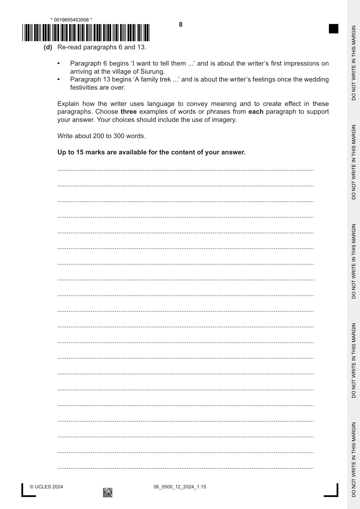 Cambridge IGCSE English - First Language 0500 2024 May/June Paper 1 · Variant 2 question paper, page 8 of 16