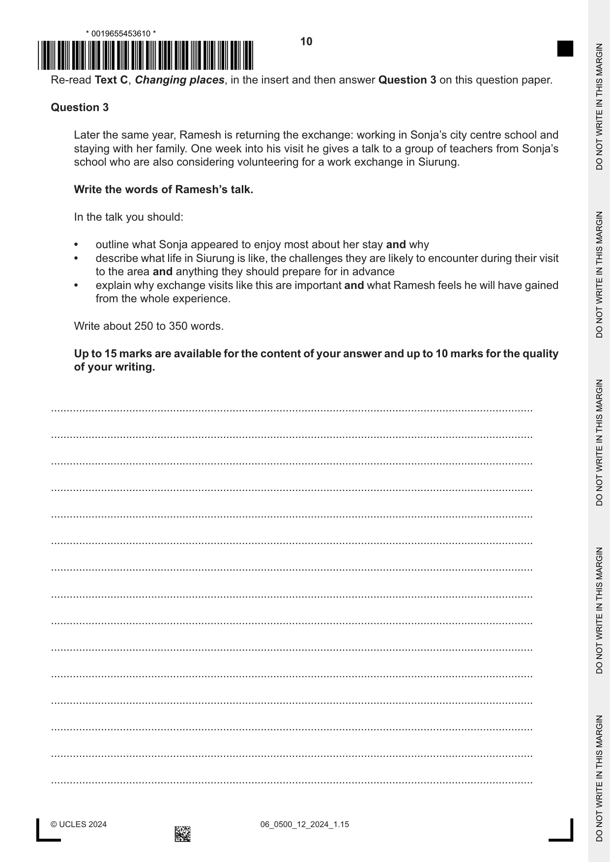 Cambridge IGCSE English - First Language 0500 2024 May/June Paper 1 · Variant 2 question paper, page 10 of 16