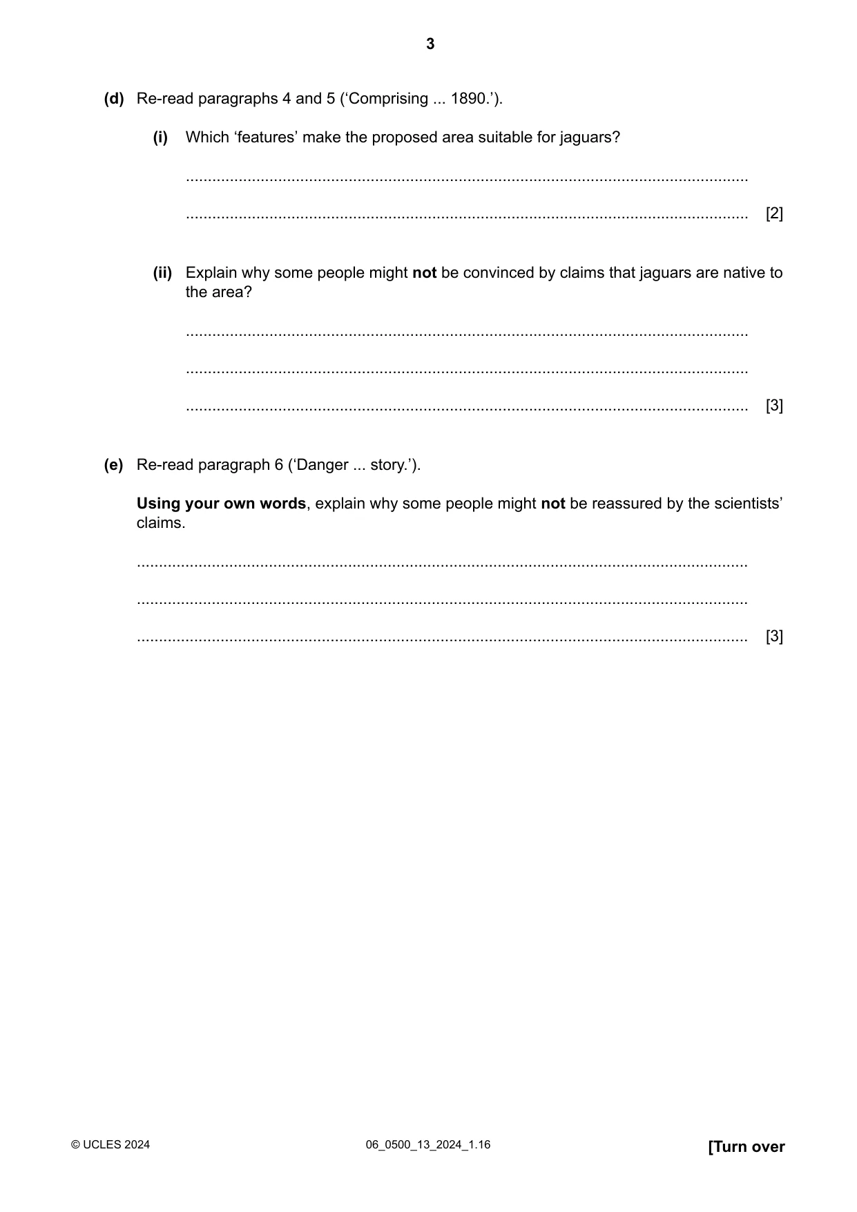 Cambridge IGCSE English - First Language 0500 2024 May/June Paper 1 · Variant 3 question paper, page 3 of 16
