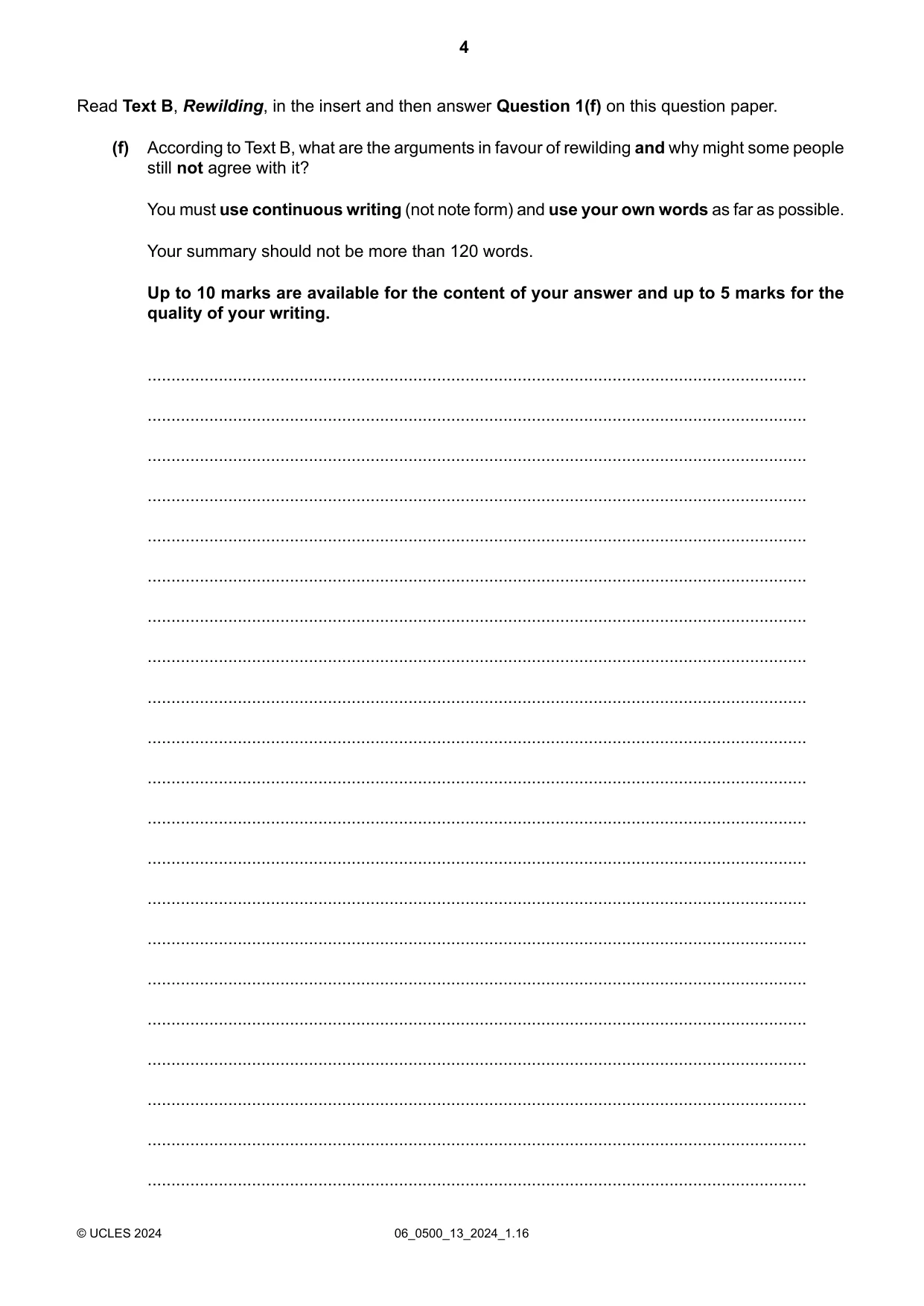 Cambridge IGCSE English - First Language 0500 2024 May/June Paper 1 · Variant 3 question paper, page 4 of 16