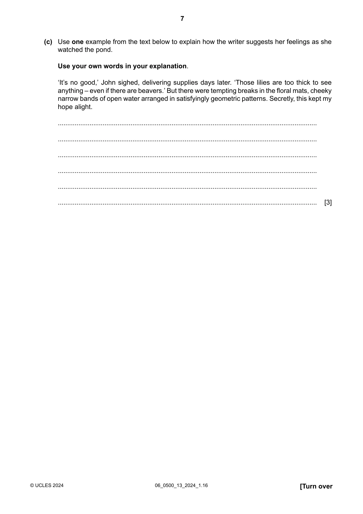 Cambridge IGCSE English - First Language 0500 2024 May/June Paper 1 · Variant 3 question paper, page 7 of 16
