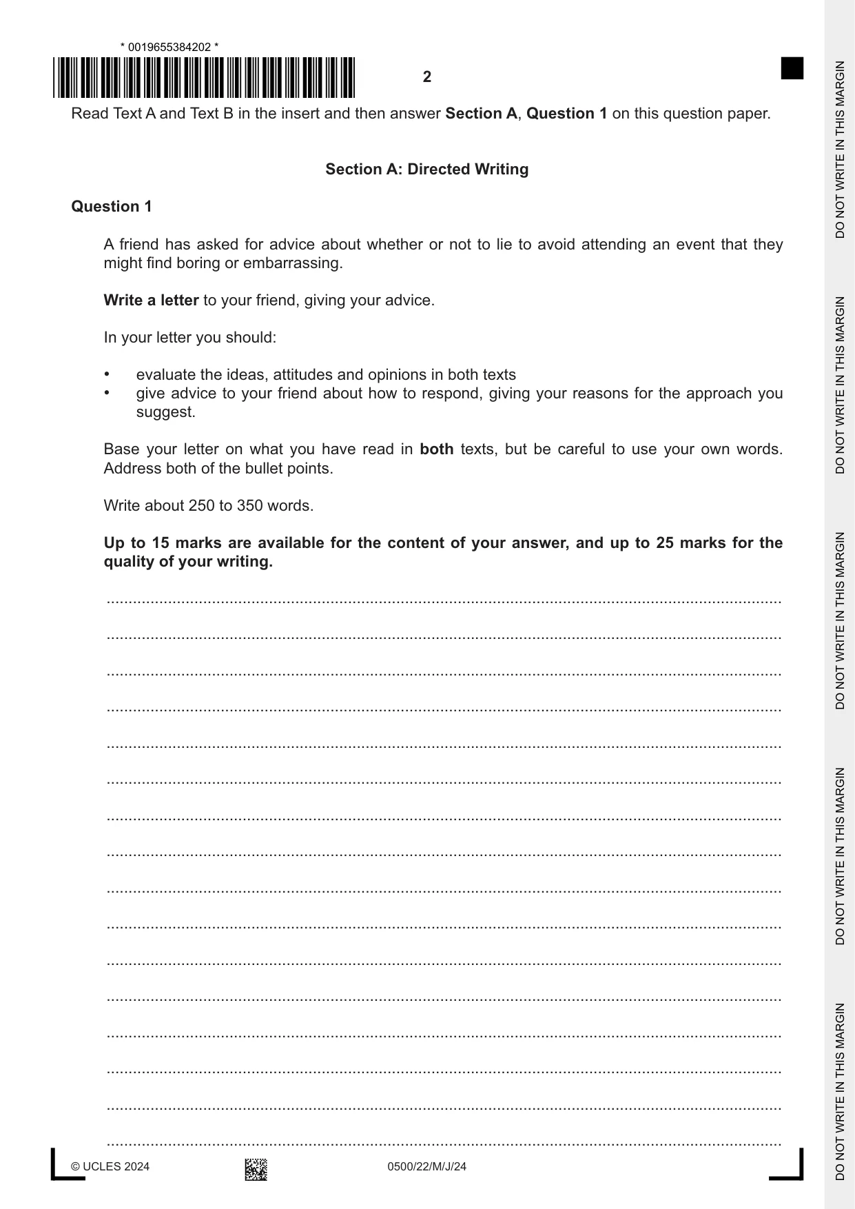 Cambridge IGCSE English - First Language 0500 2024 May/June Paper 2 · Variant 2 question paper, page 2 of 12