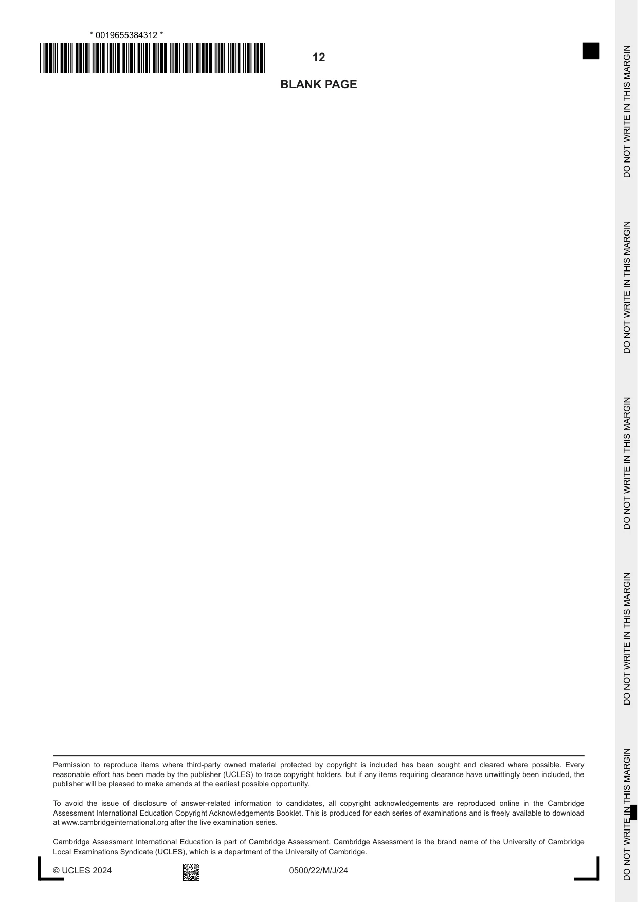 Cambridge IGCSE English - First Language 0500 2024 May/June Paper 2 · Variant 2 question paper, page 12 of 12