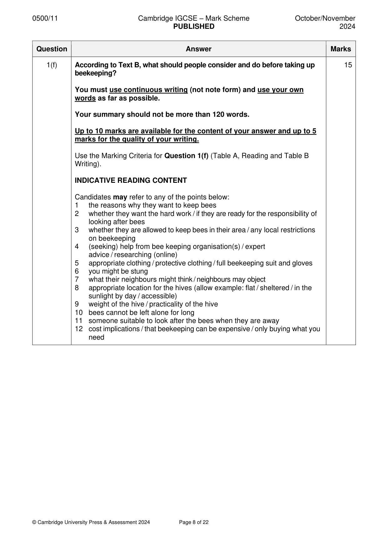 Mark scheme, page 8 of 22