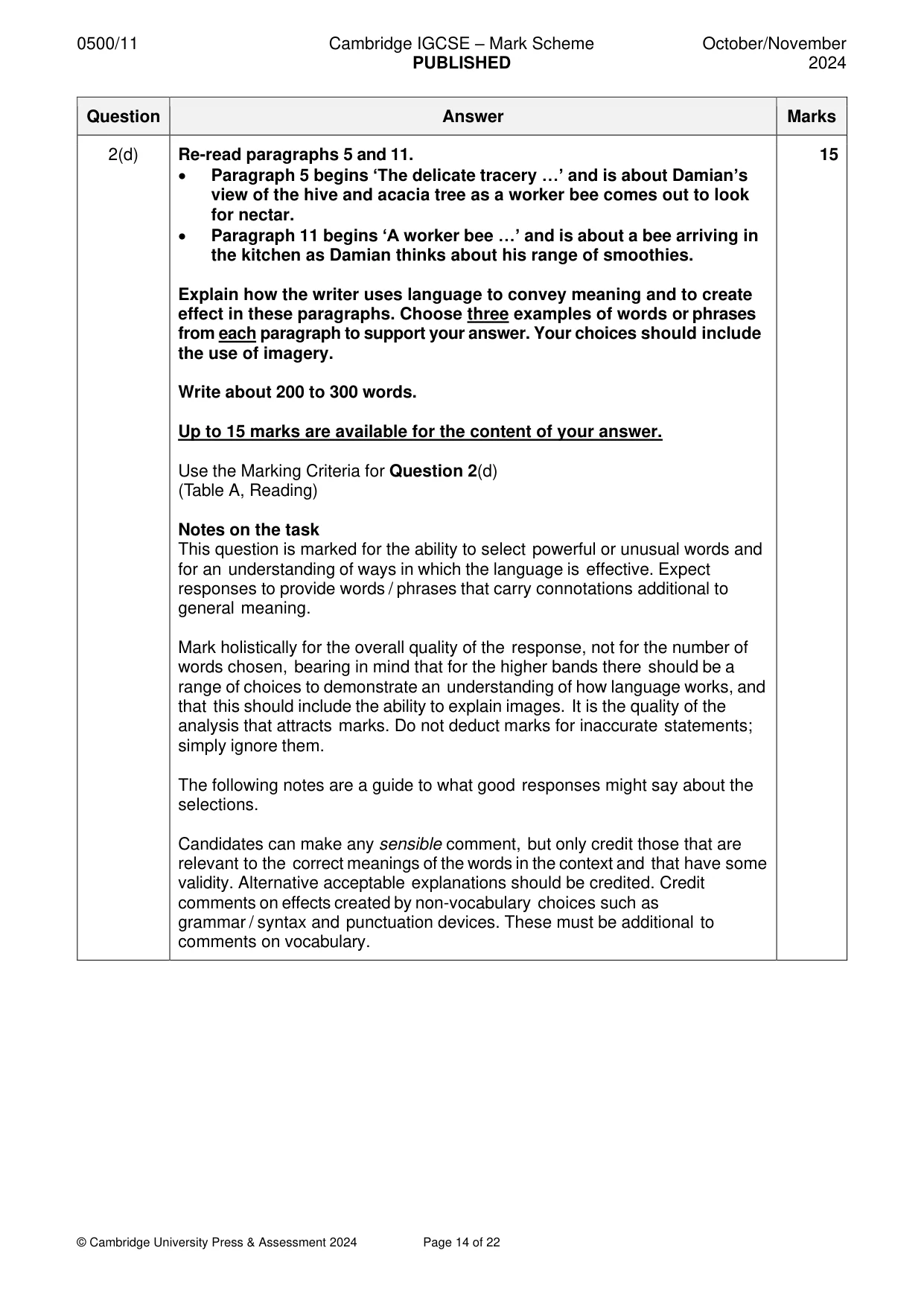Mark scheme, page 14 of 22