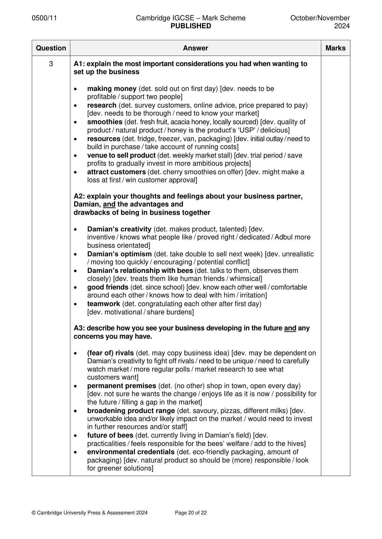 Mark scheme, page 20 of 22