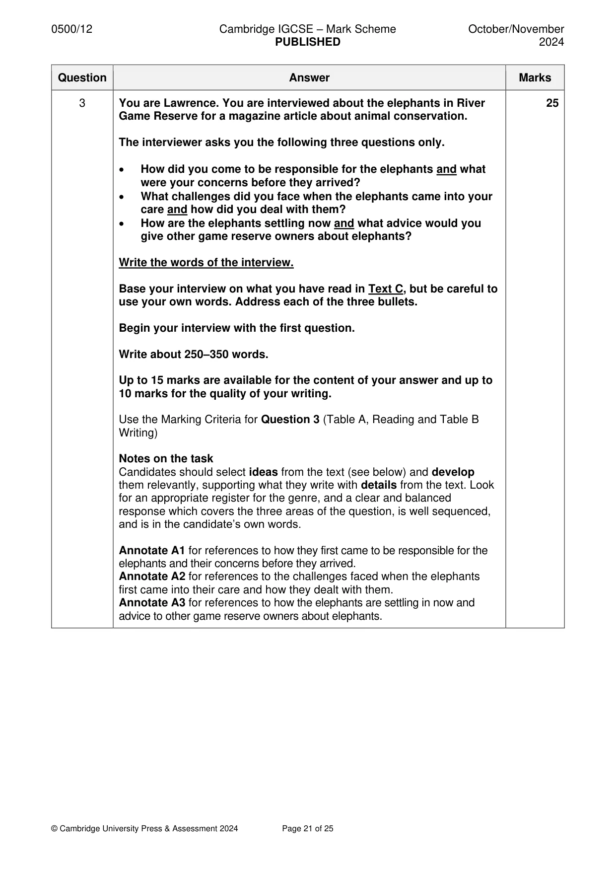 Mark scheme, page 21 of 25