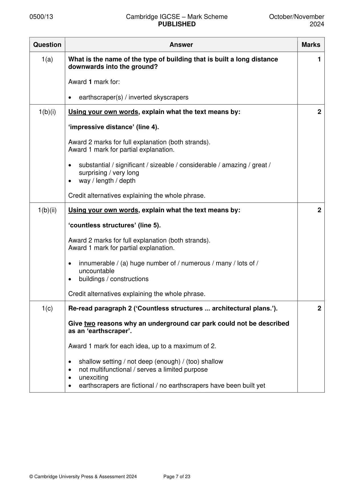 Mark scheme, page 7 of 23