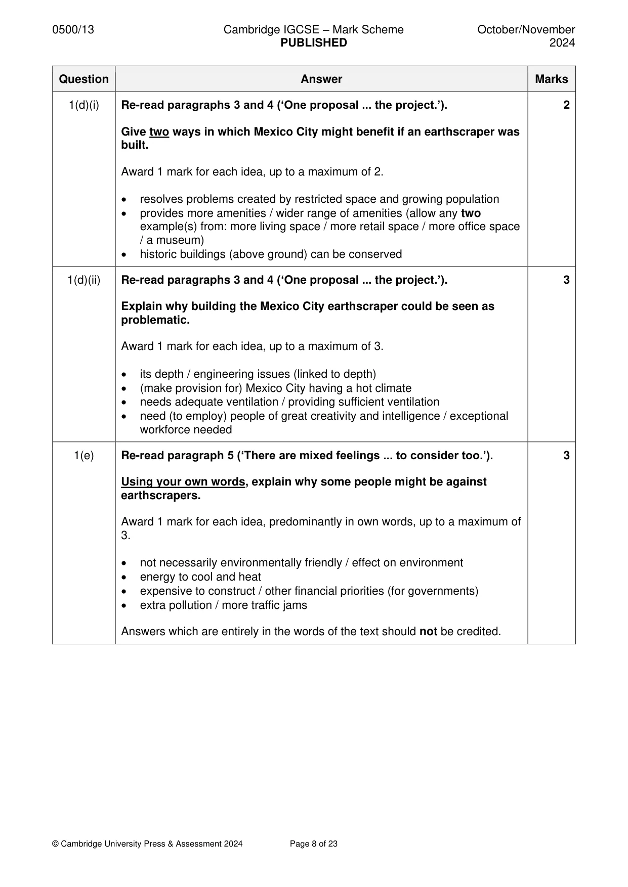 Mark scheme, page 8 of 23