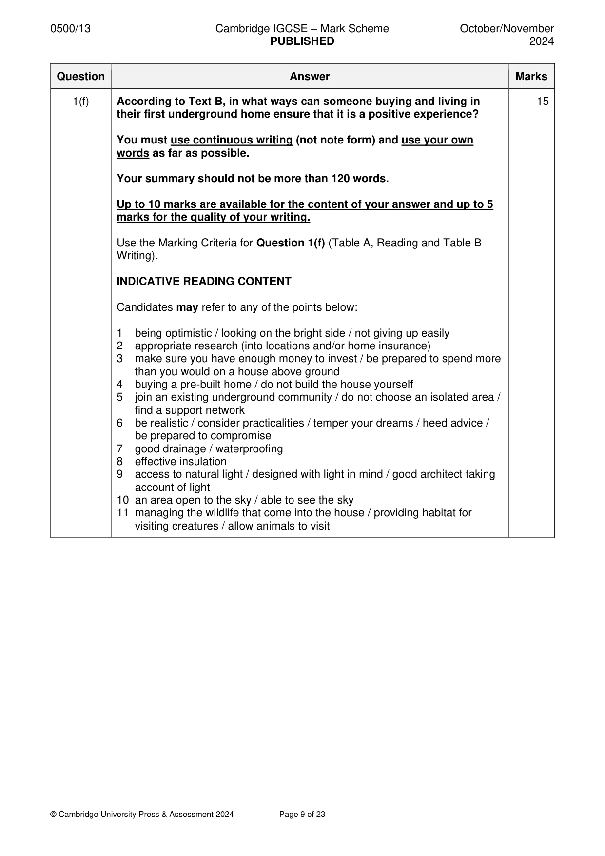 Mark scheme, page 9 of 23