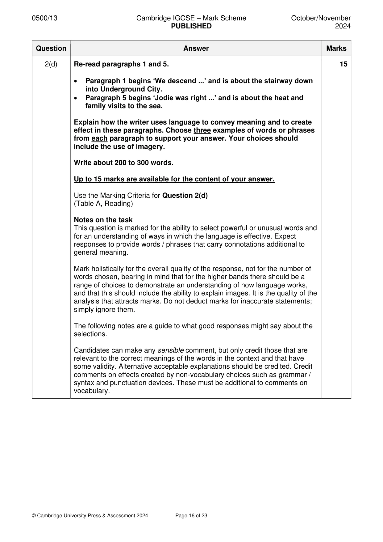Mark scheme, page 16 of 23