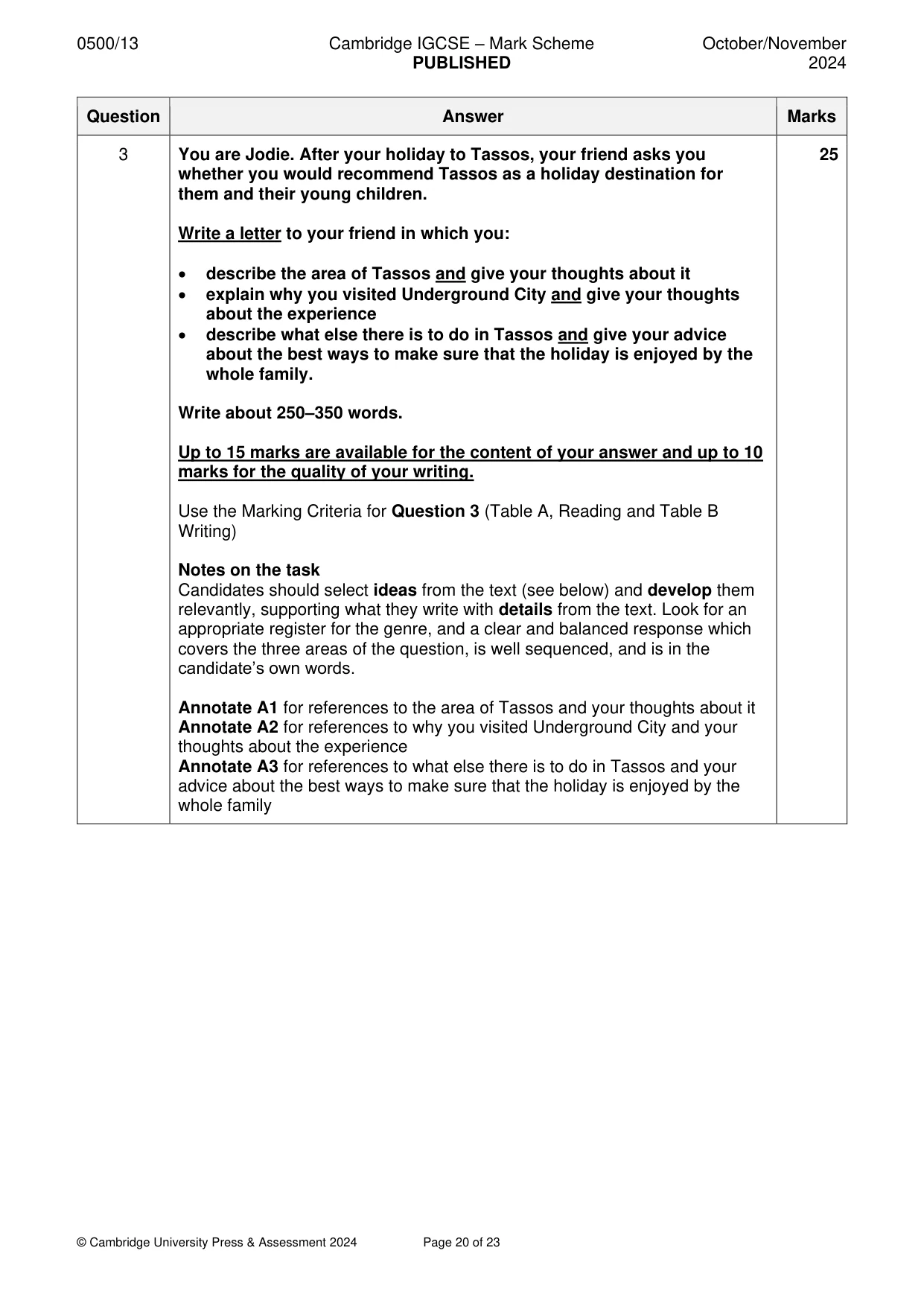 Mark scheme, page 20 of 23