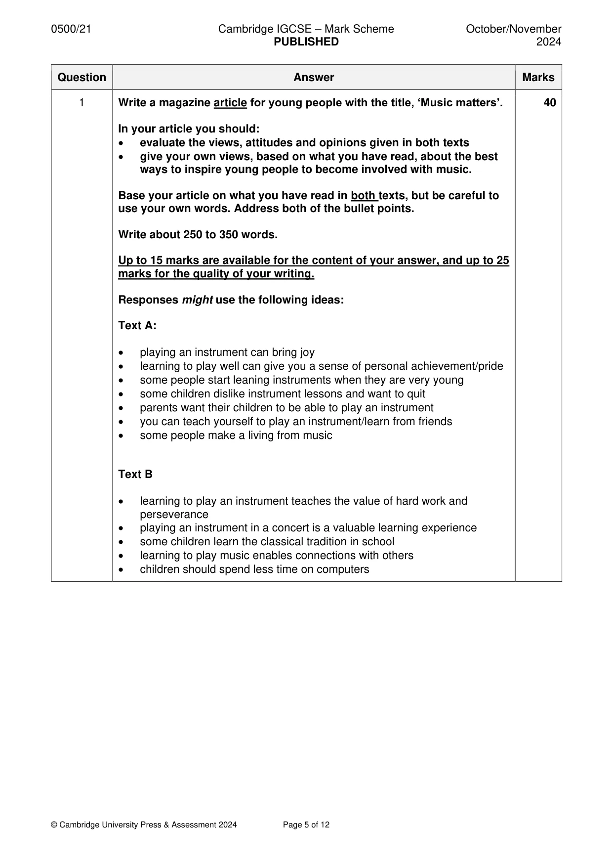 Mark scheme, page 5 of 12