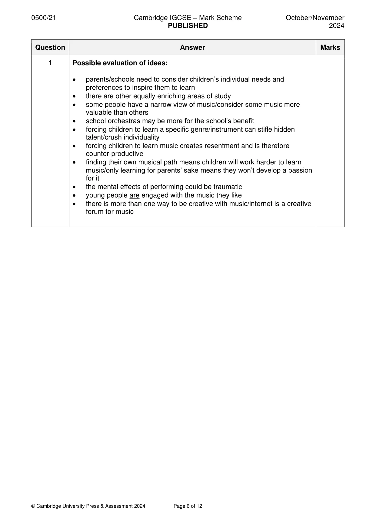 Mark scheme, page 6 of 12