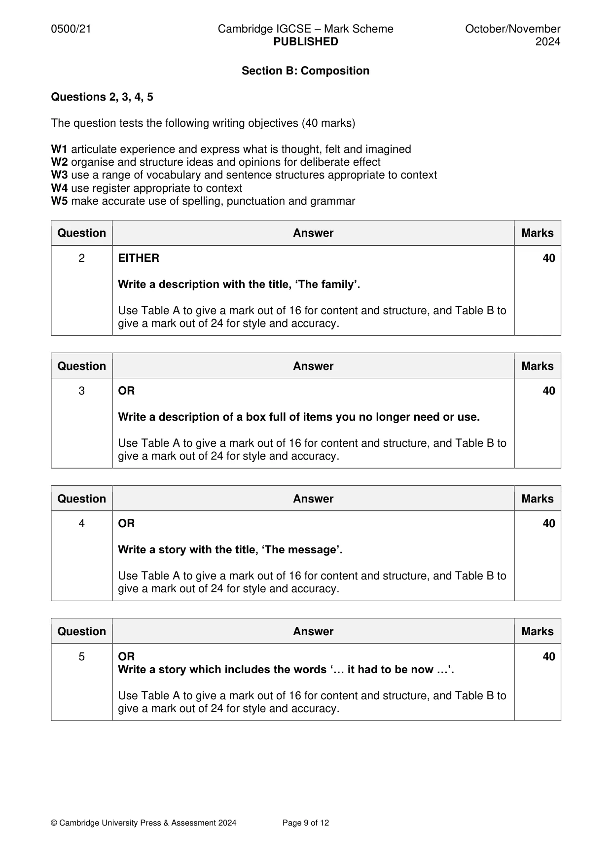 Mark scheme, page 9 of 12