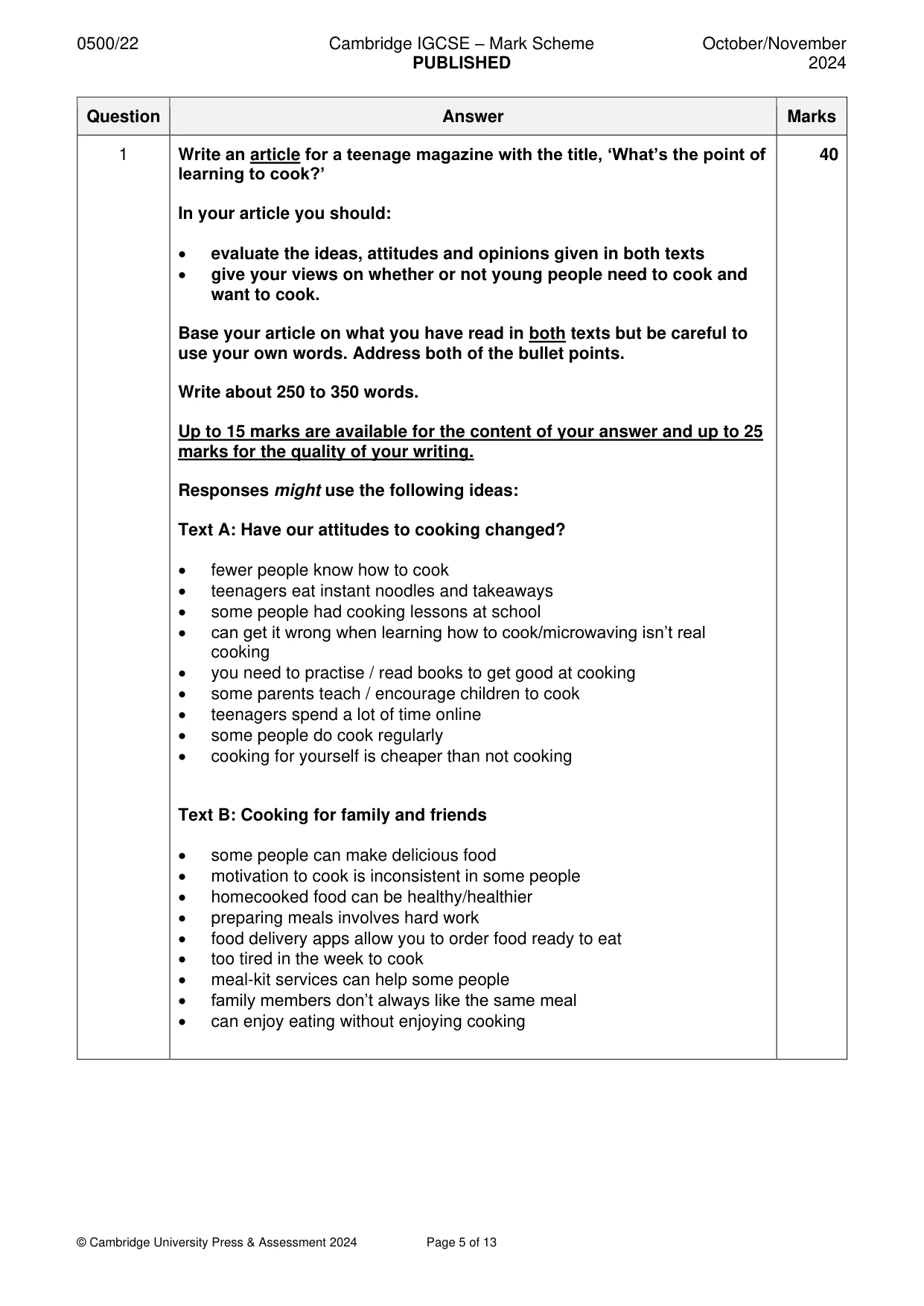 Mark scheme, page 5 of 13