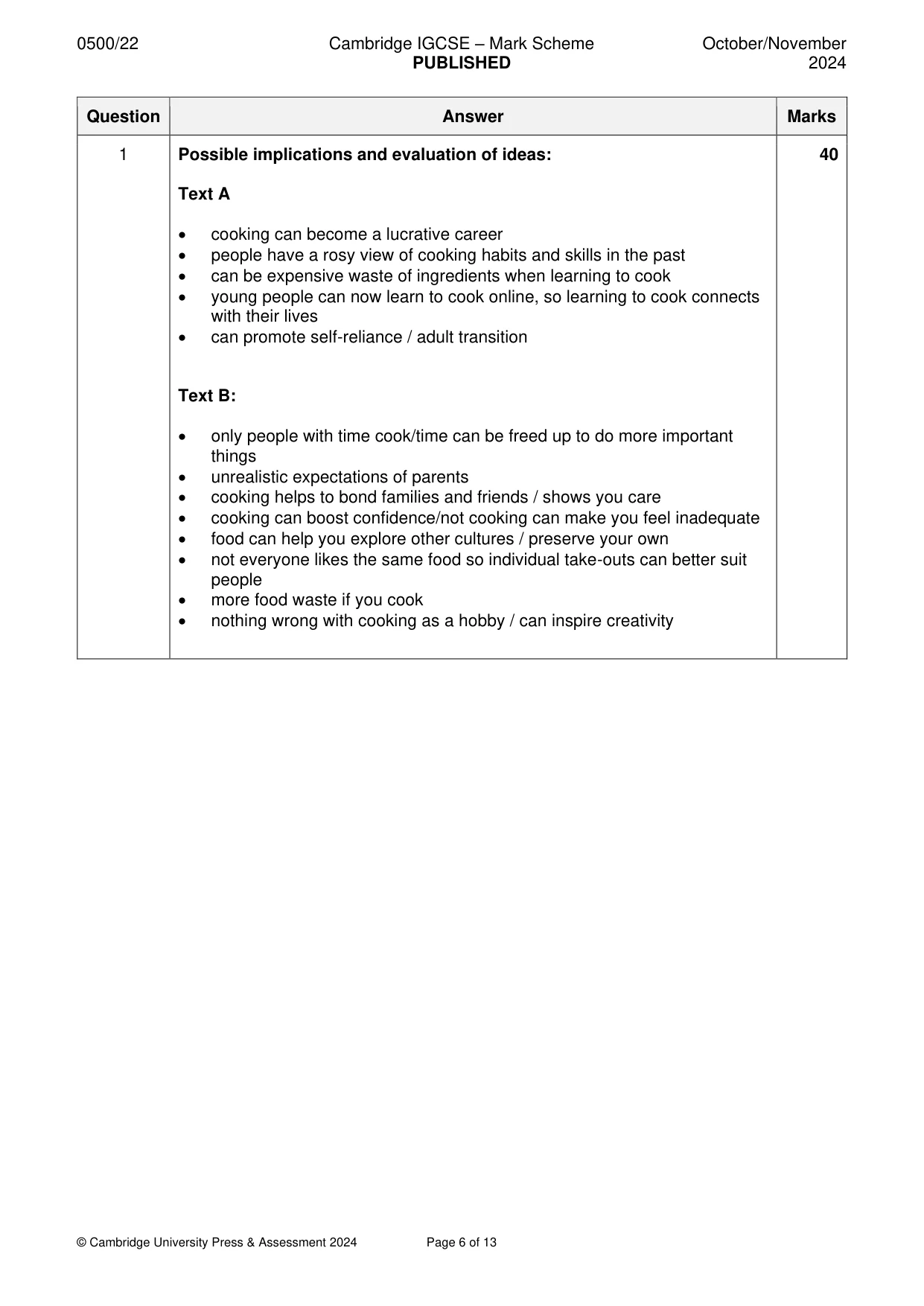 Mark scheme, page 6 of 13
