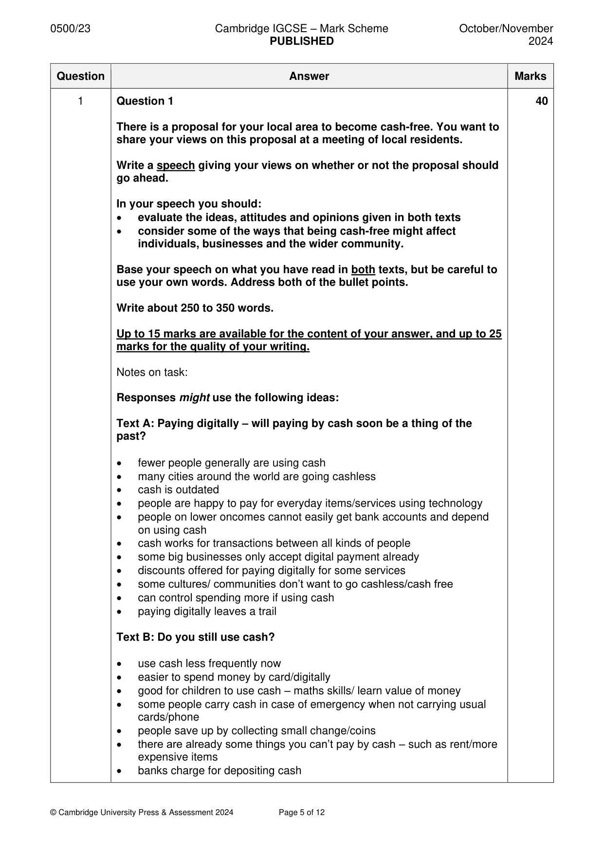 Mark scheme, page 5 of 12