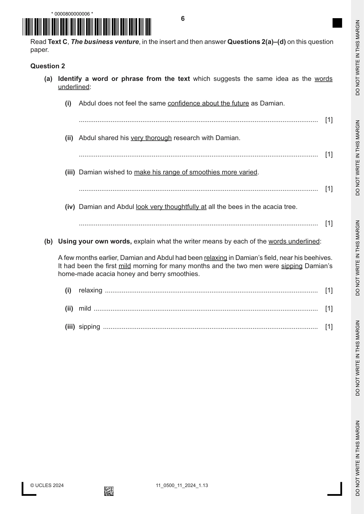 Cambridge IGCSE English - First Language 0500 2024 Oct/Nov Paper 1 · Variant 1 question paper, page 6 of 16