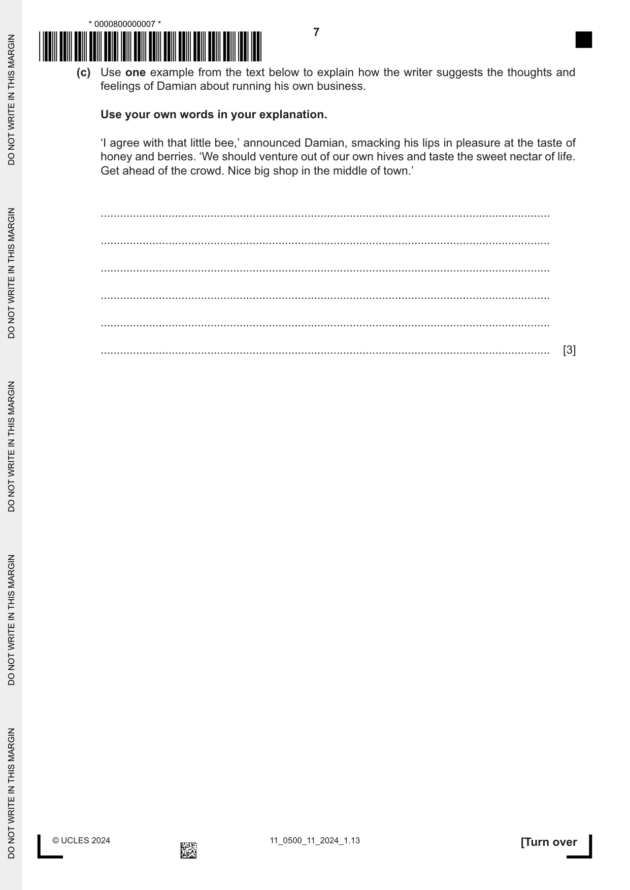 Cambridge IGCSE English - First Language 0500 2024 Oct/Nov Paper 1 · Variant 1 question paper, page 7 of 16