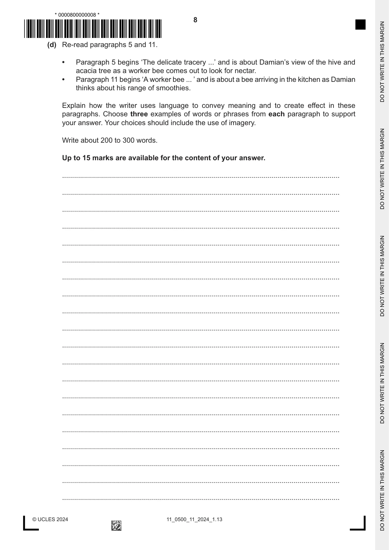 Cambridge IGCSE English - First Language 0500 2024 Oct/Nov Paper 1 · Variant 1 question paper, page 8 of 16