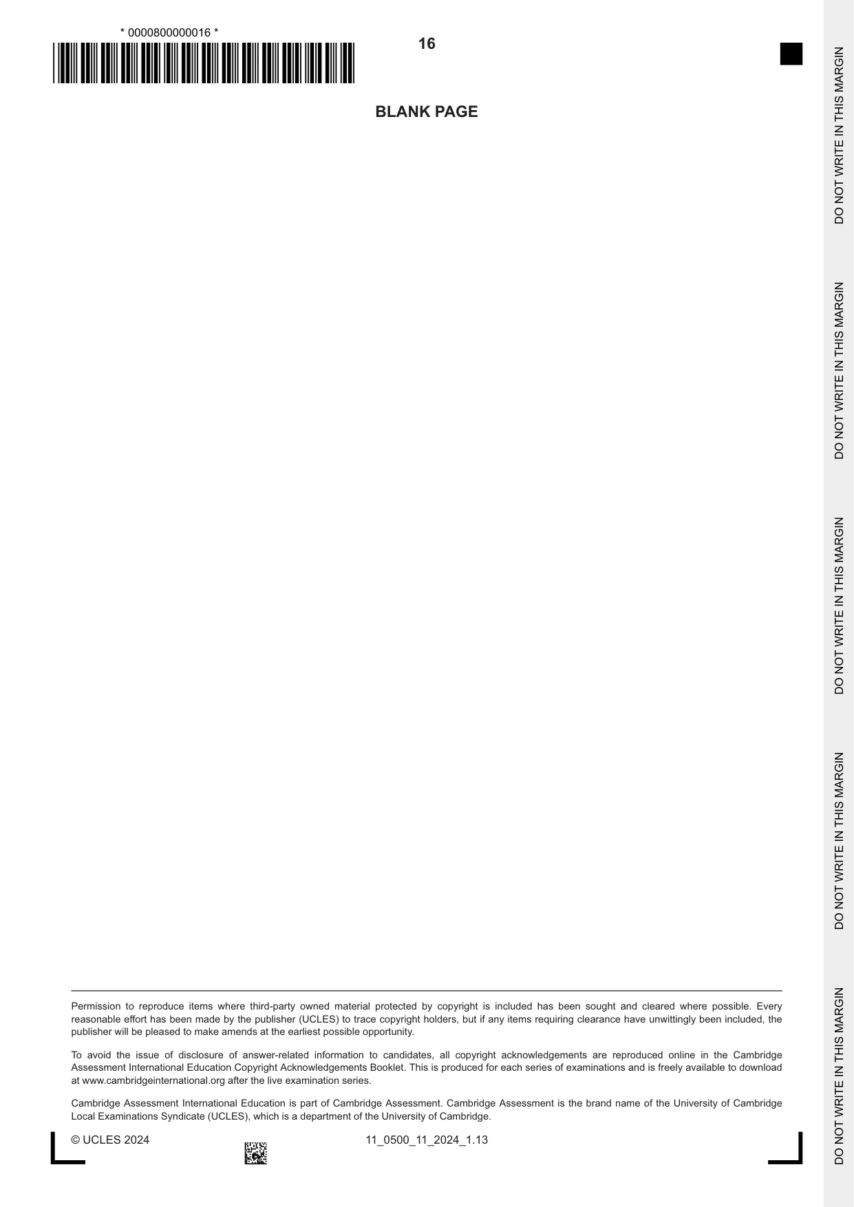 Cambridge IGCSE English - First Language 0500 2024 Oct/Nov Paper 1 · Variant 1 question paper, page 16 of 16