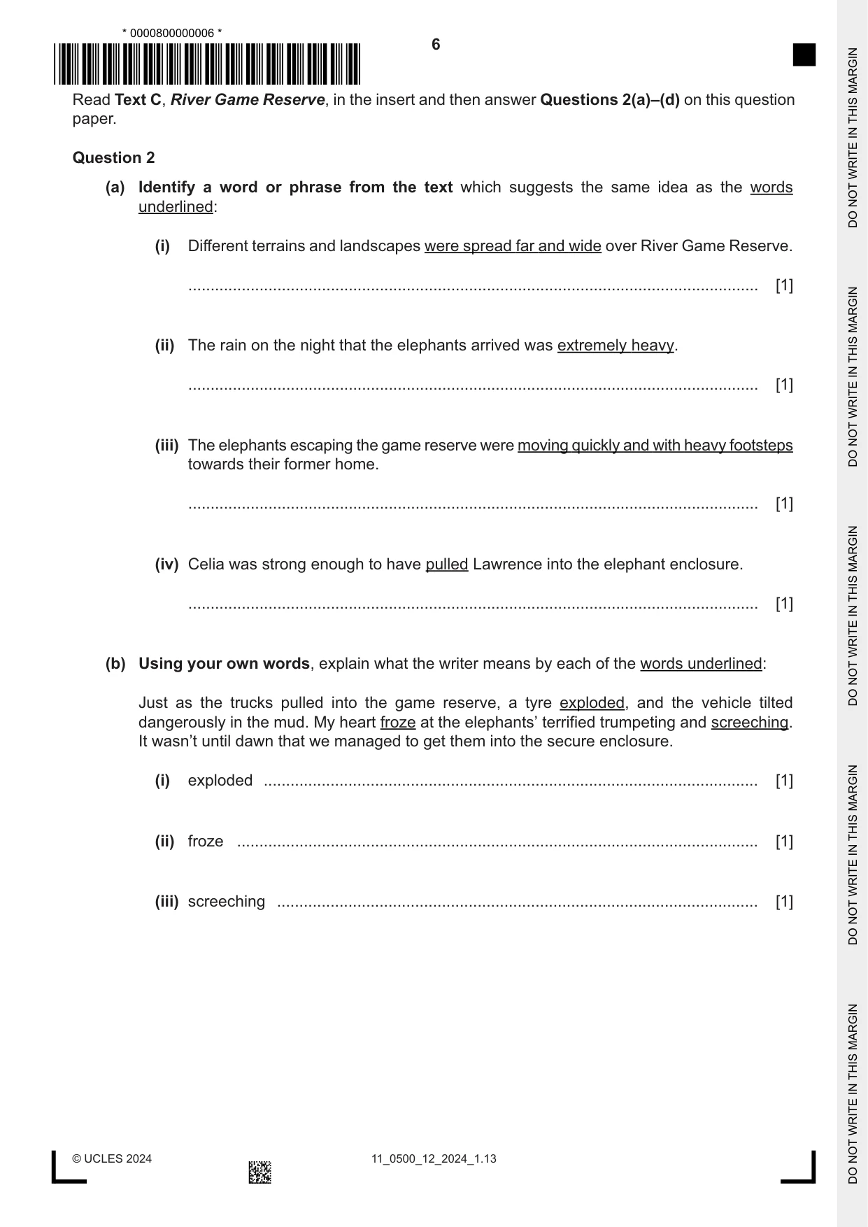 Cambridge IGCSE English - First Language 0500 2024 Oct/Nov Paper 1 · Variant 2 question paper, page 6 of 16