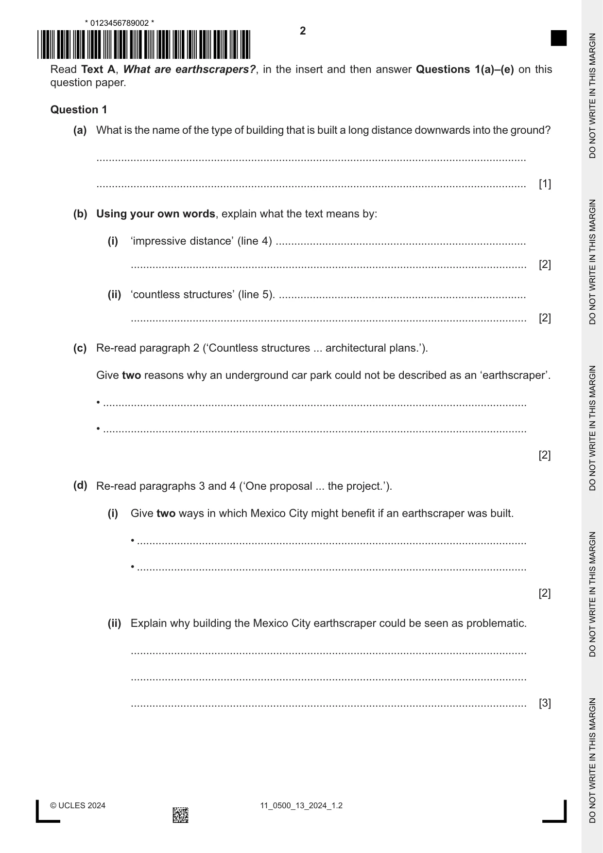Cambridge IGCSE English - First Language 0500 2024 Oct/Nov Paper 1 · Variant 3 question paper, page 2 of 16
