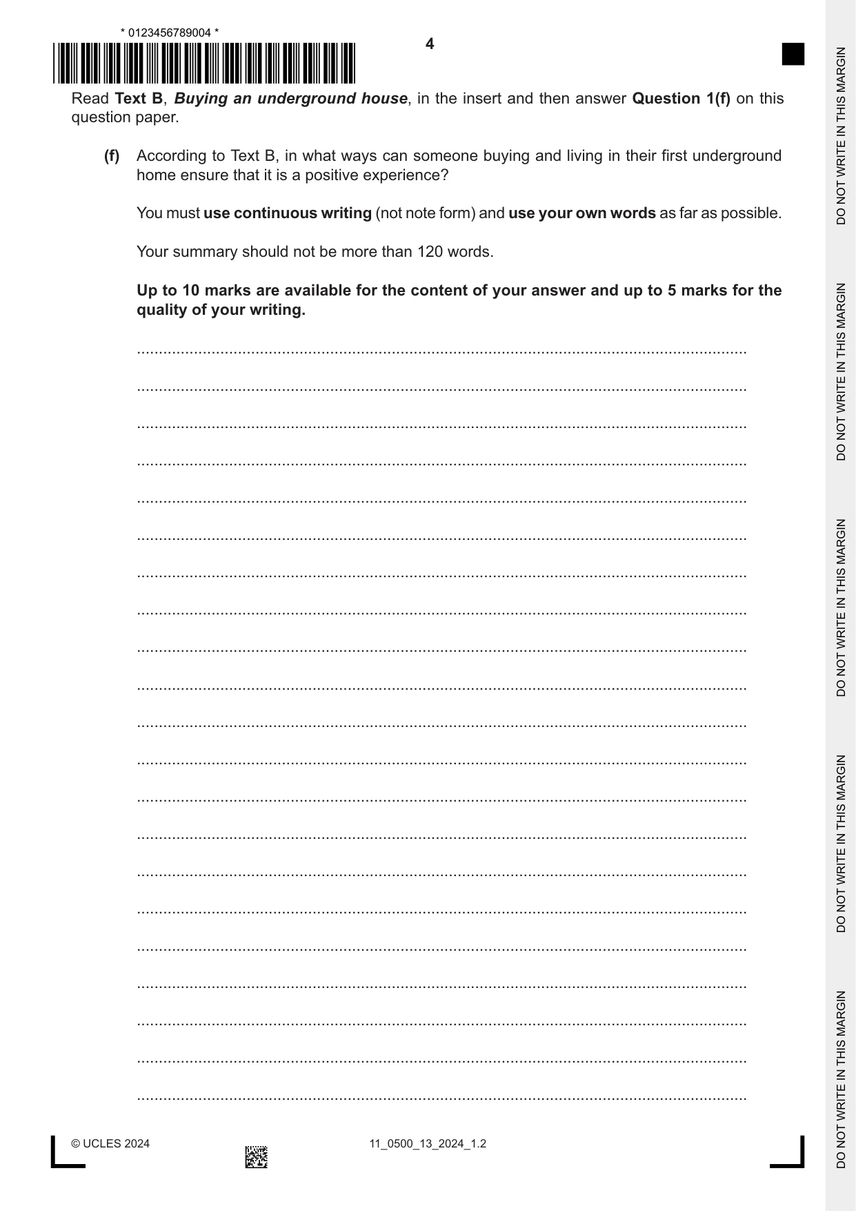 Cambridge IGCSE English - First Language 0500 2024 Oct/Nov Paper 1 · Variant 3 question paper, page 4 of 16