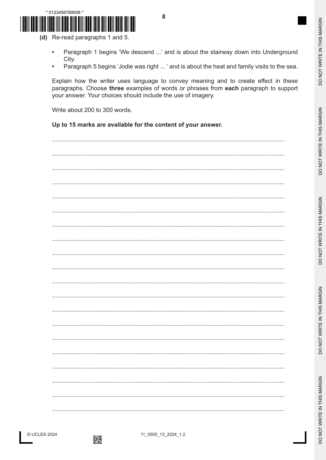 Cambridge IGCSE English - First Language 0500 2024 Oct/Nov Paper 1 · Variant 3 question paper, page 8 of 16