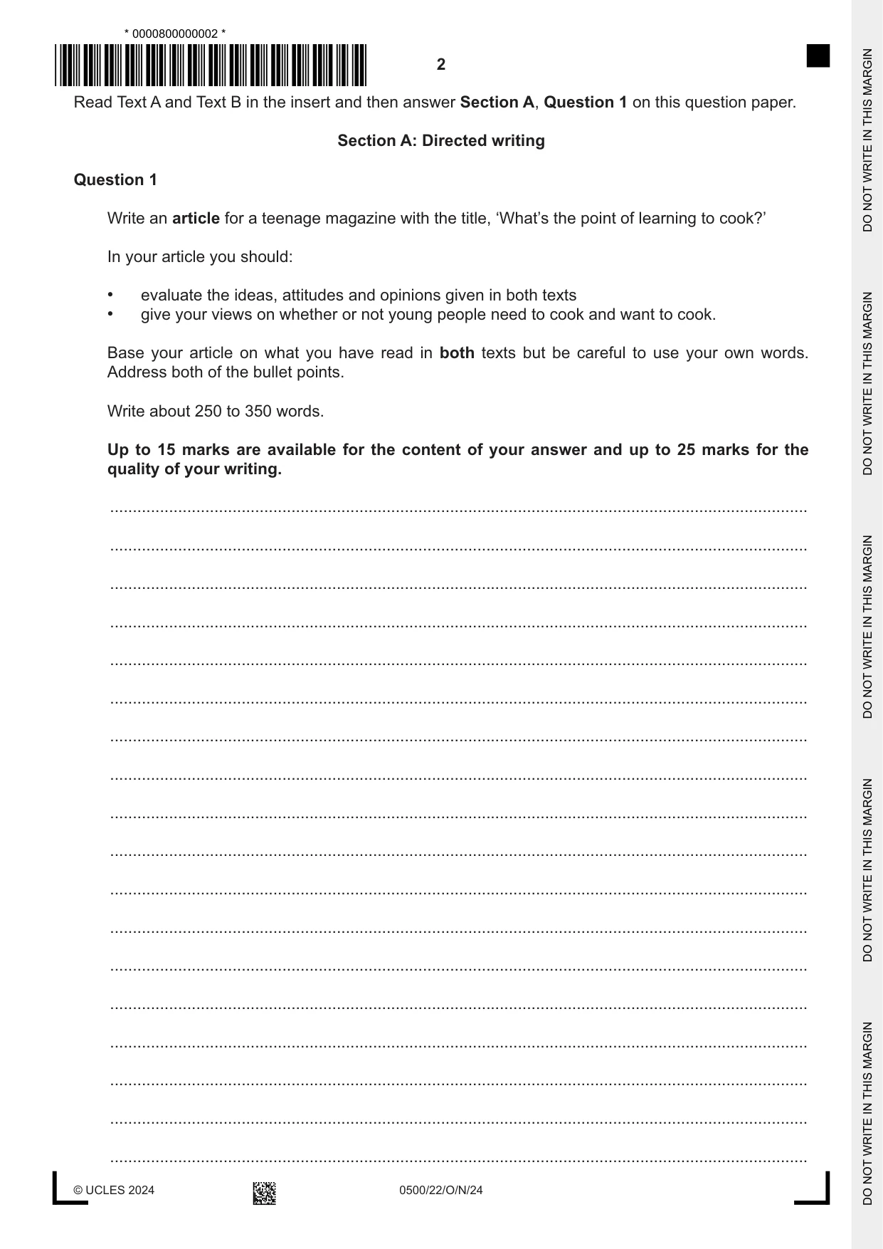 Cambridge IGCSE English - First Language 0500 2024 Oct/Nov Paper 2 · Variant 2 question paper, page 2 of 12