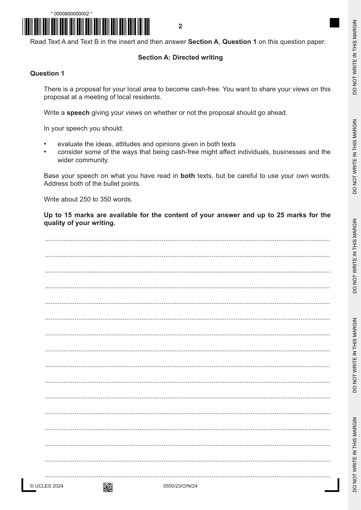 Cambridge IGCSE English - First Language 0500 2024 Oct/Nov Paper 2 · Variant 3 question paper, page 2 of 12
