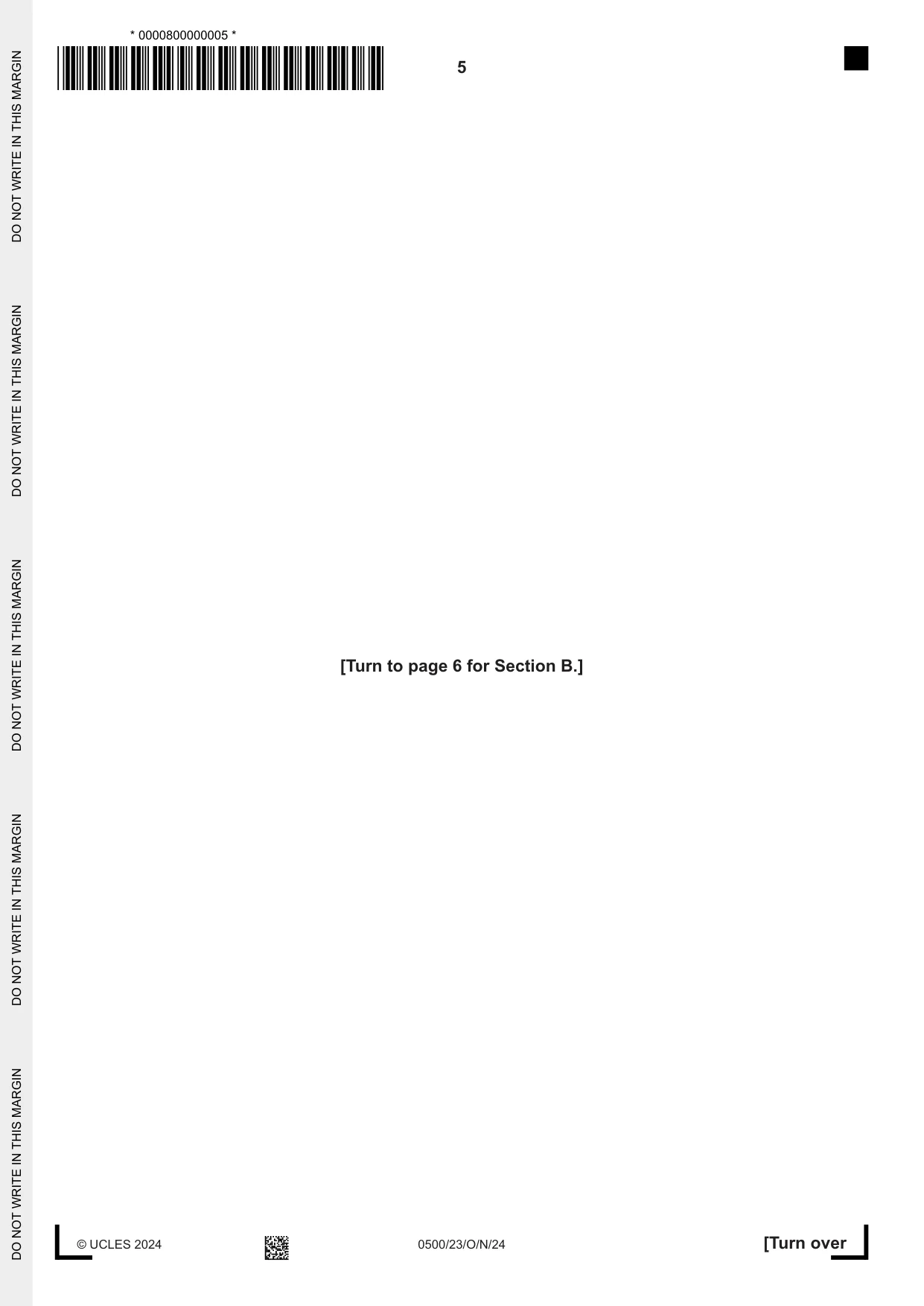 Cambridge IGCSE English - First Language 0500 2024 Oct/Nov Paper 2 · Variant 3 question paper, page 5 of 12