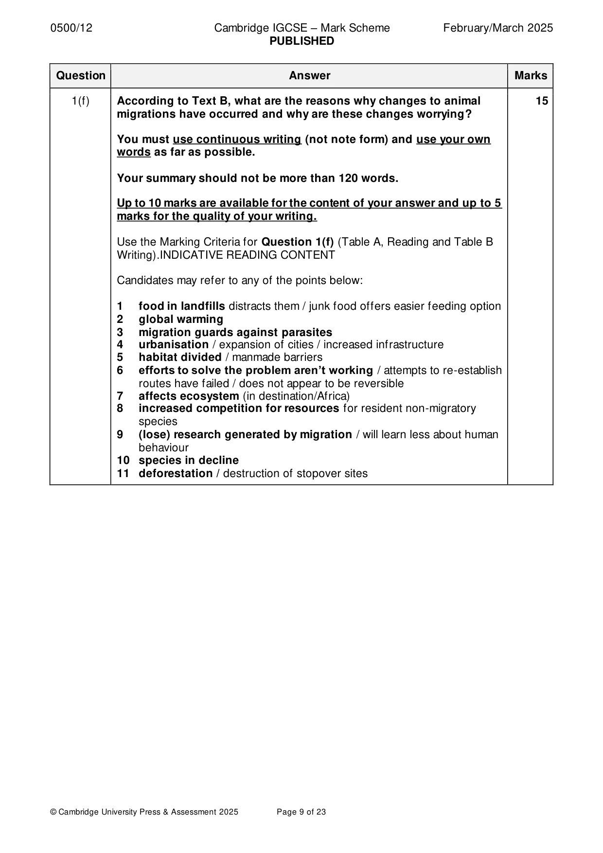 Mark scheme, page 9 of 23