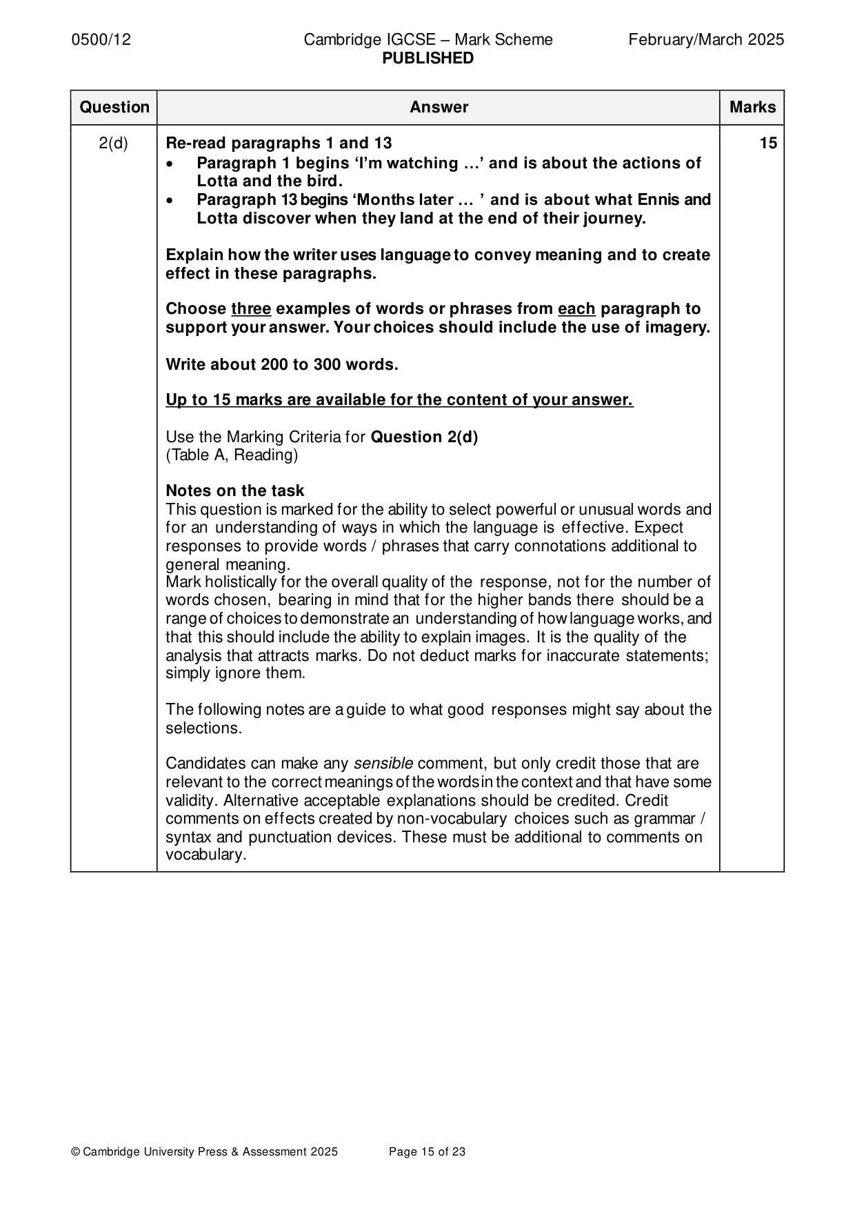 Mark scheme, page 15 of 23