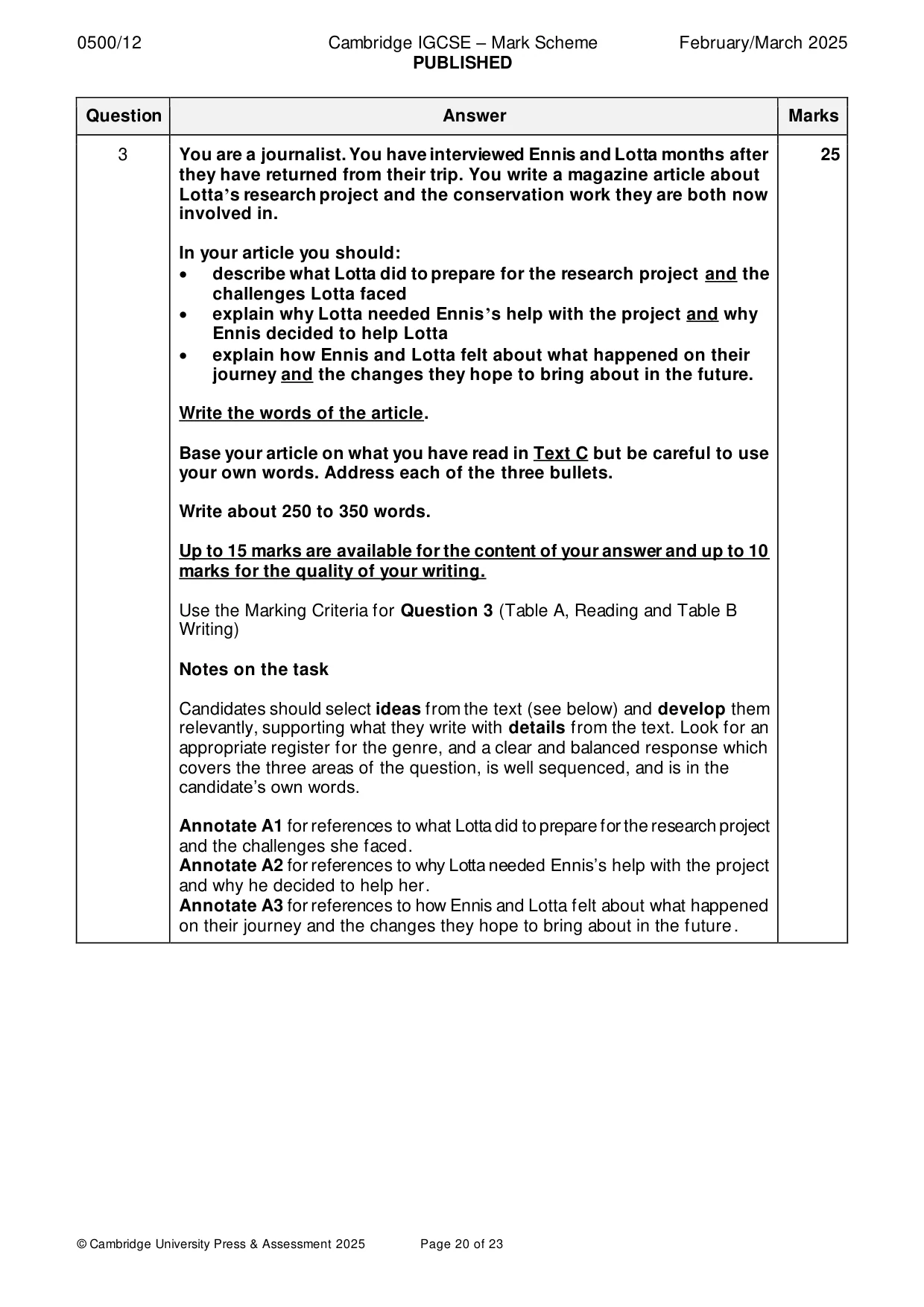 Mark scheme, page 20 of 23