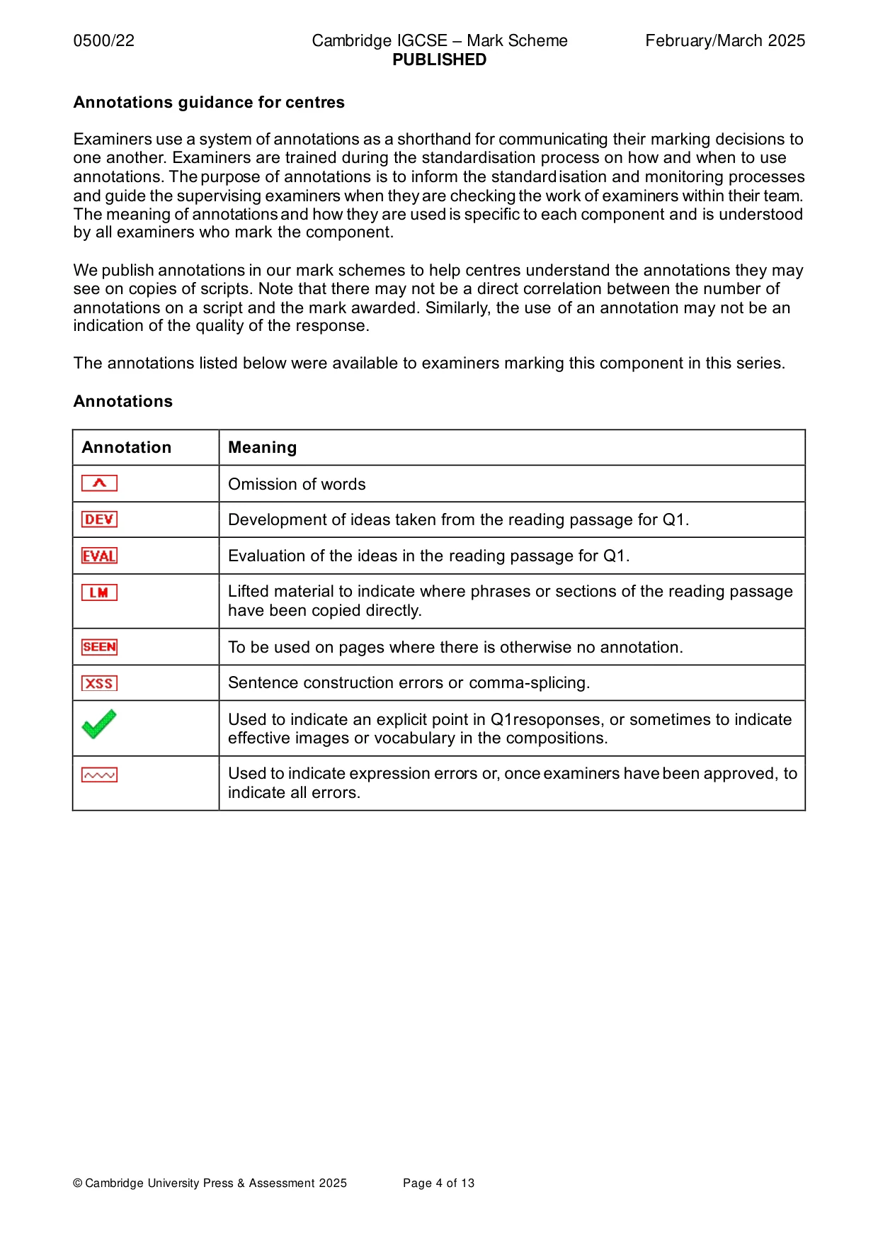 Mark scheme, page 4 of 13