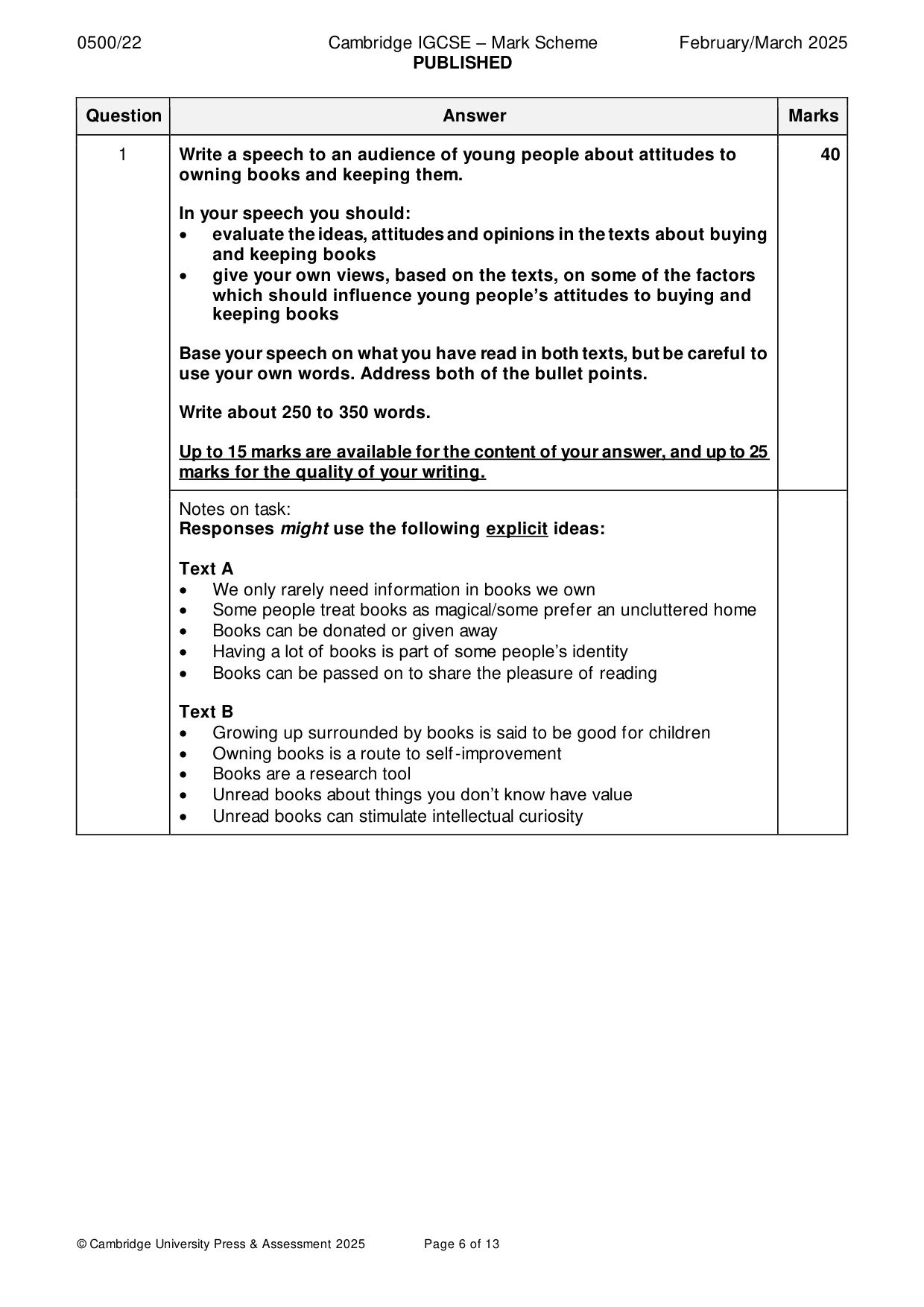 Mark scheme, page 6 of 13