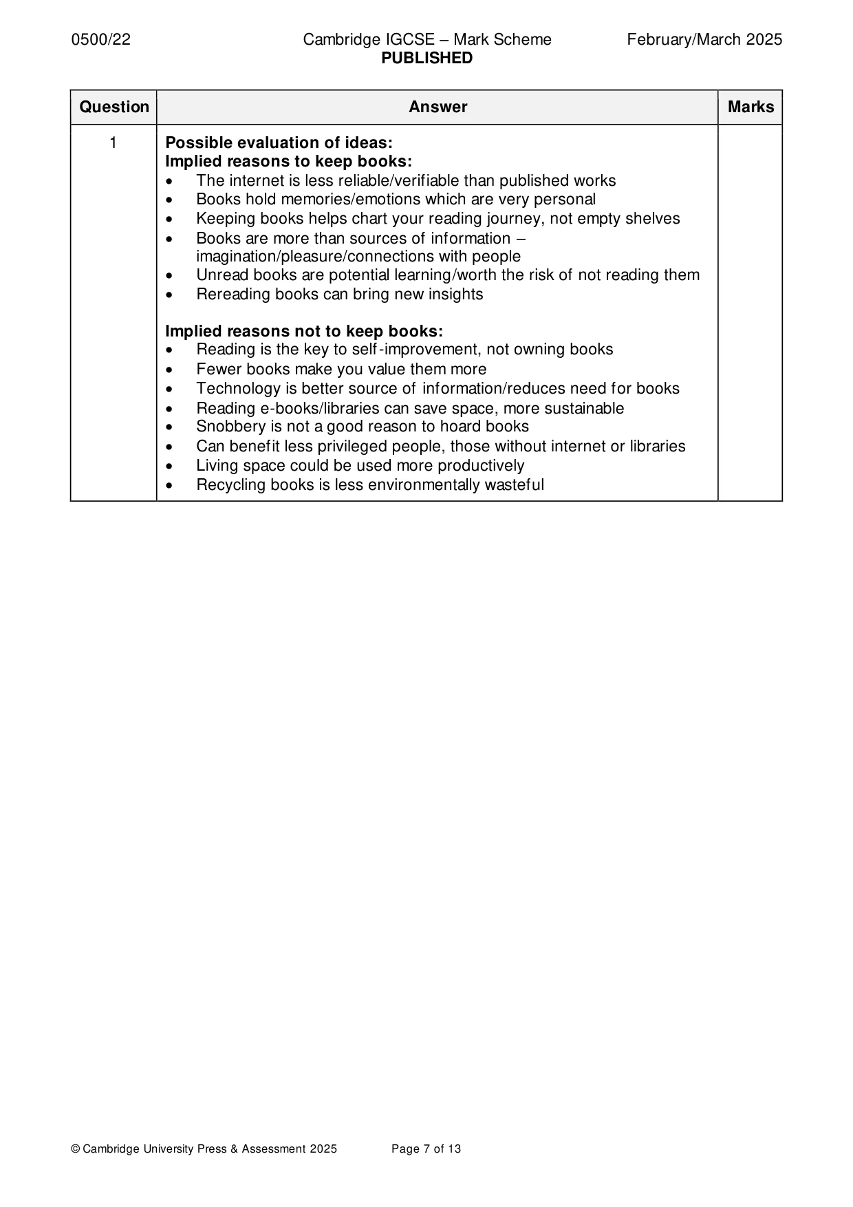 Mark scheme, page 7 of 13