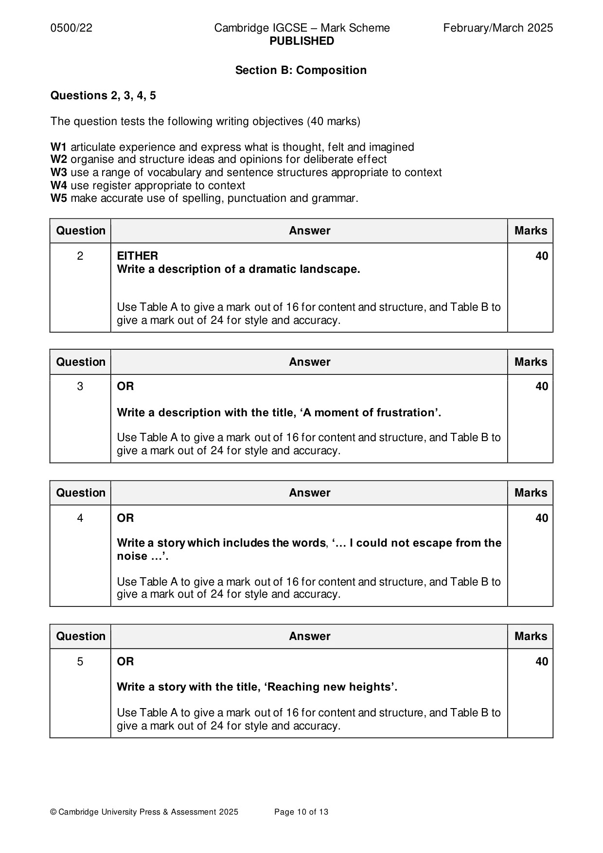 Mark scheme, page 10 of 13