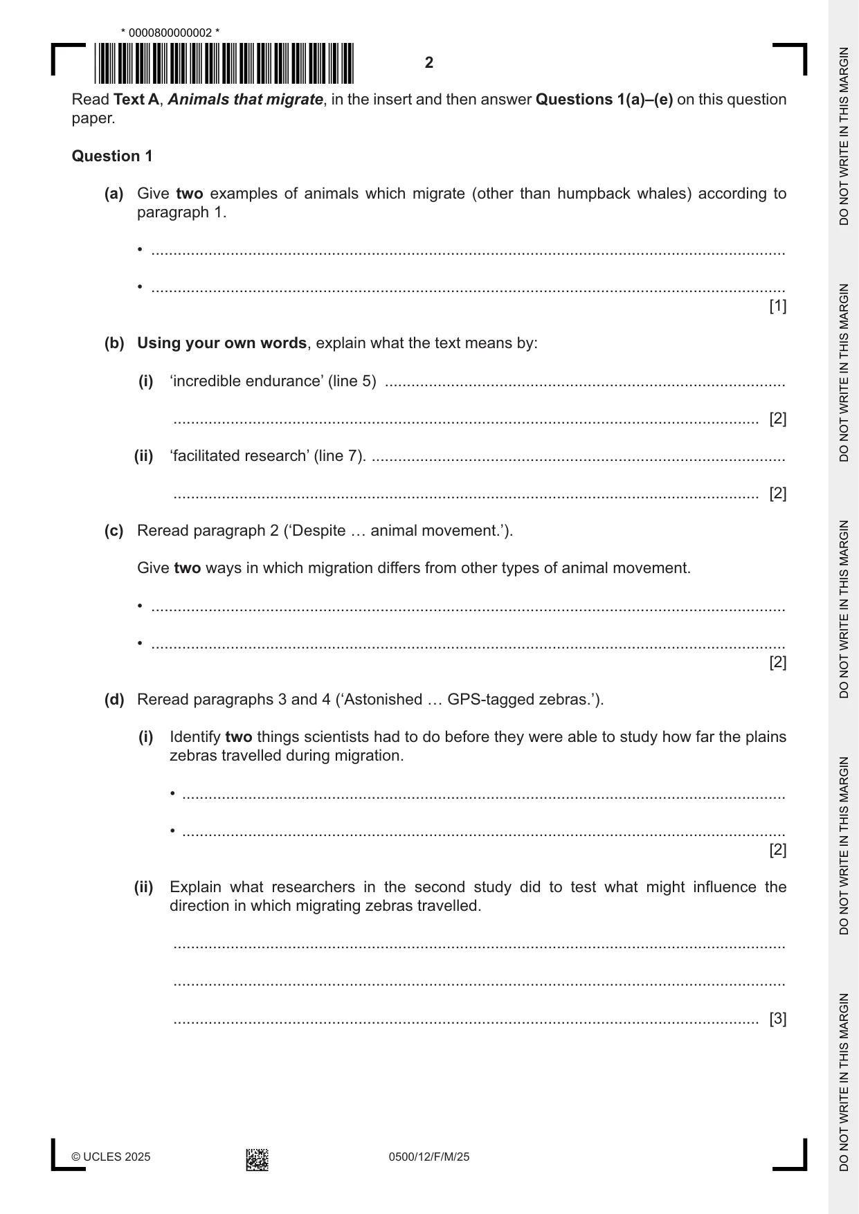 Cambridge IGCSE English - First Language 0500 2025 Feb/March Paper 1 · Variant 2 question paper, page 2 of 16