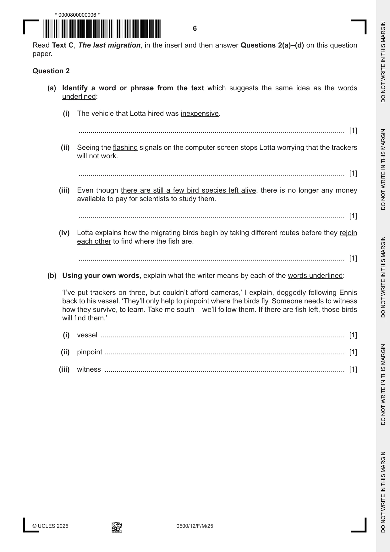 Cambridge IGCSE English - First Language 0500 2025 Feb/March Paper 1 · Variant 2 question paper, page 6 of 16